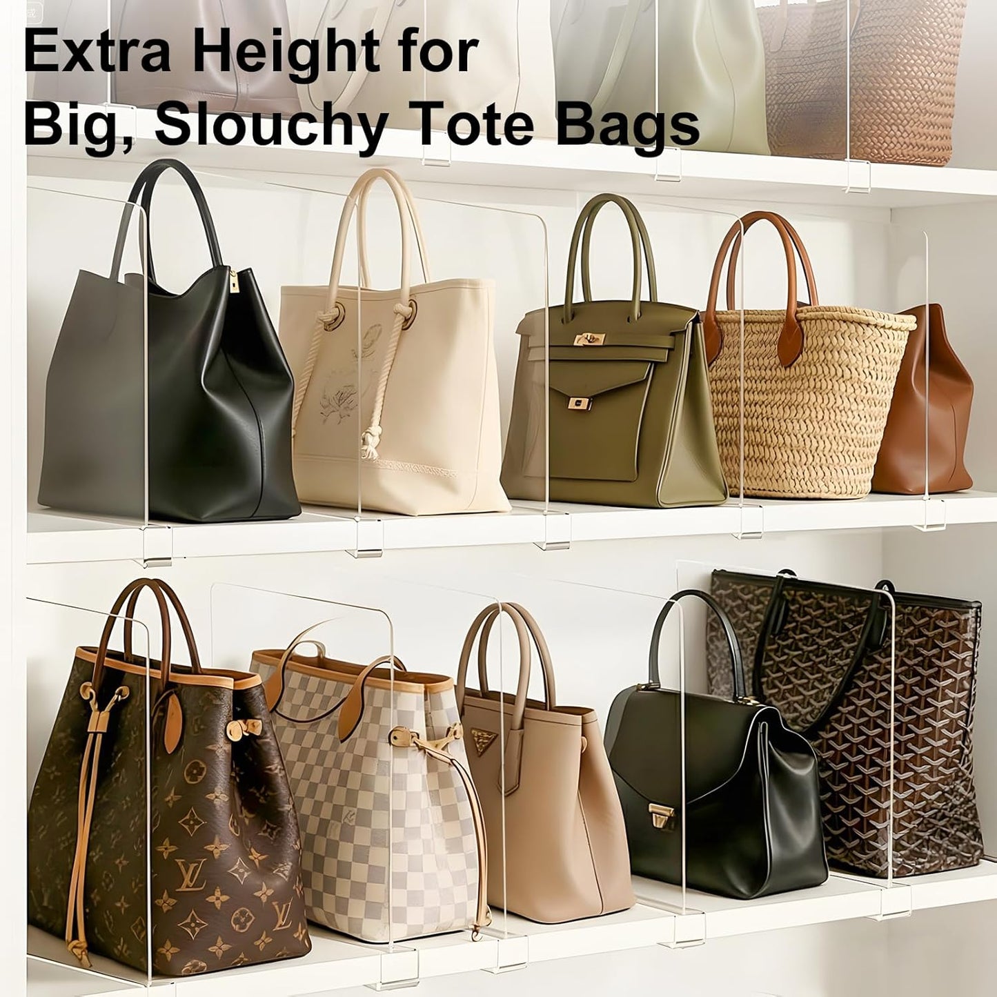 Shelf Dividers Purse Organizer for Closet: 11-inch Tall(Higher Version) Acrylic Sweater Organizer - Upgraded Extra Height for Large Handbags, Totes, Clothes, Towels on Wood Shelves 6-Pack