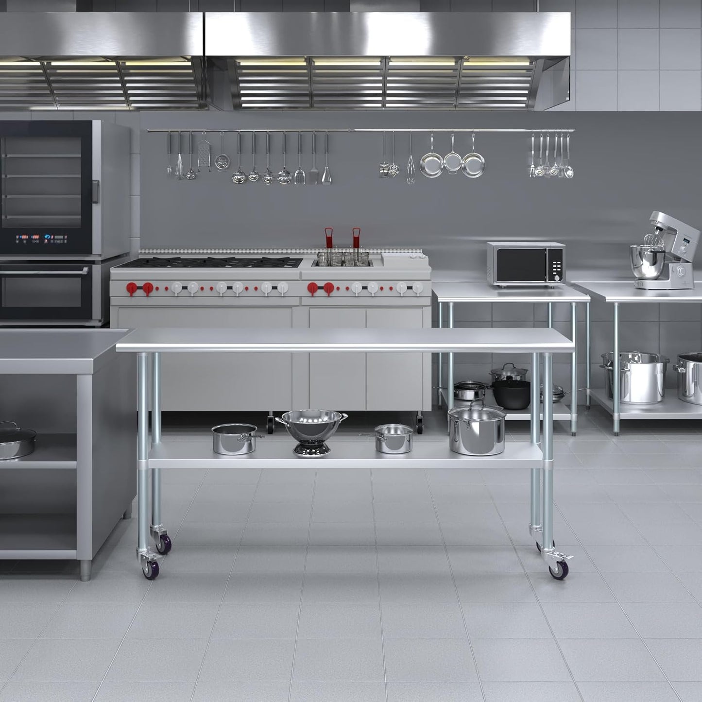 AmGood 72" Long x 18" Deep Stainless Steel Table with Casters