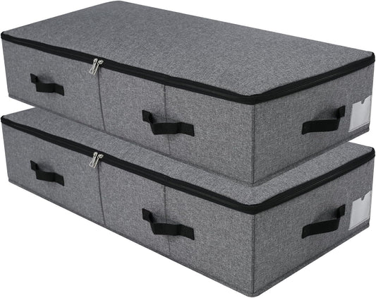 Omygarden 2PCS Foldable Blankets Clothes Comforters Storage Bin Organizer with Plastic Support Liner for Blankets, Towels, Comforter, Sweaters, Linen Sheets, Wrapping Paper, Black Grey