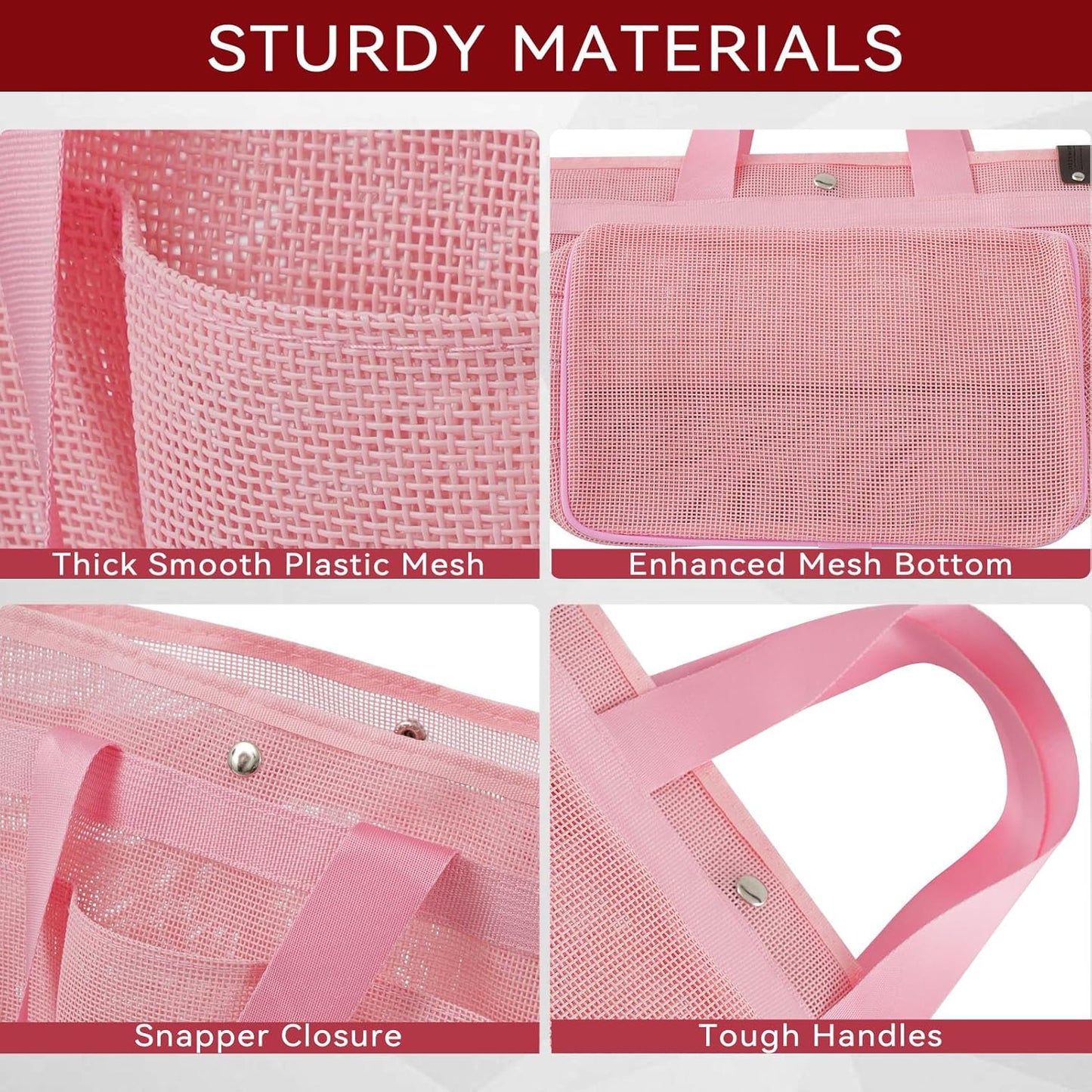 Mesh Horse Grooming Tote Bag Breathable Waterproof, 6 Pockets Horse Grooming Kit Tool Bags, Horse Cleaning Caddy Box for Cleaning Supplies, Pet Grooming Organizer for Horse Cow Cats, Pink