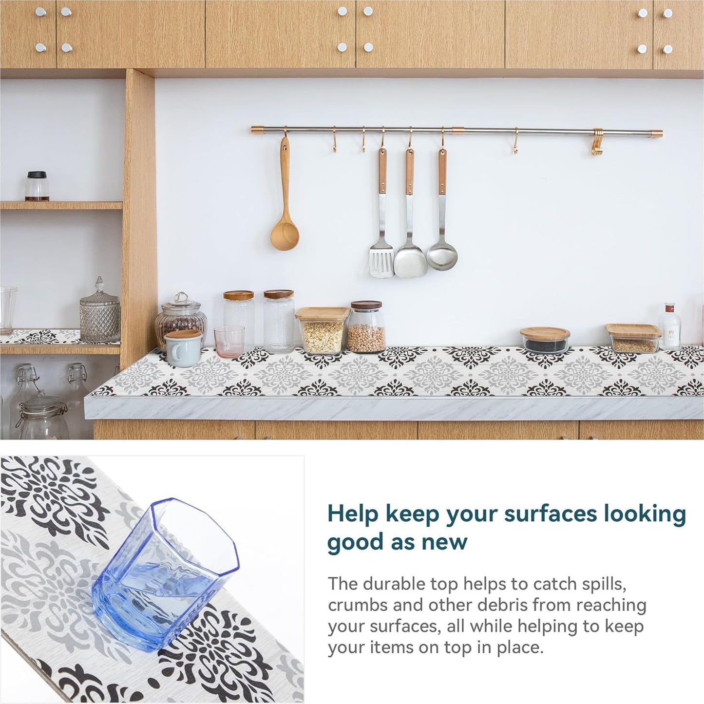 Premium Shelf Liner Non Slip 12 inch x 360 Inch, Non Adhesive Drawer Liner, Waterproof Pantry Liner, Cabinet Lining Shelf Liners for Kitchen Cabinets