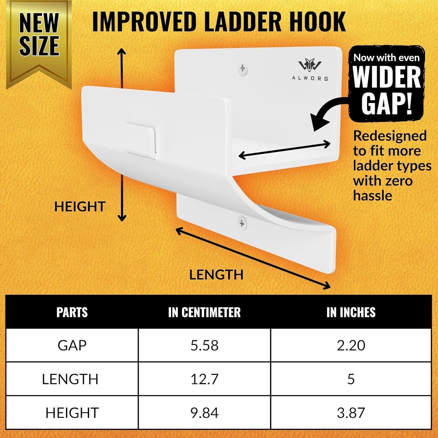 Ladder Hooks Set of 4 – White Heavy Duty Garage Wall Hooks, Use as Ladder Holder, Step Stool Hanger