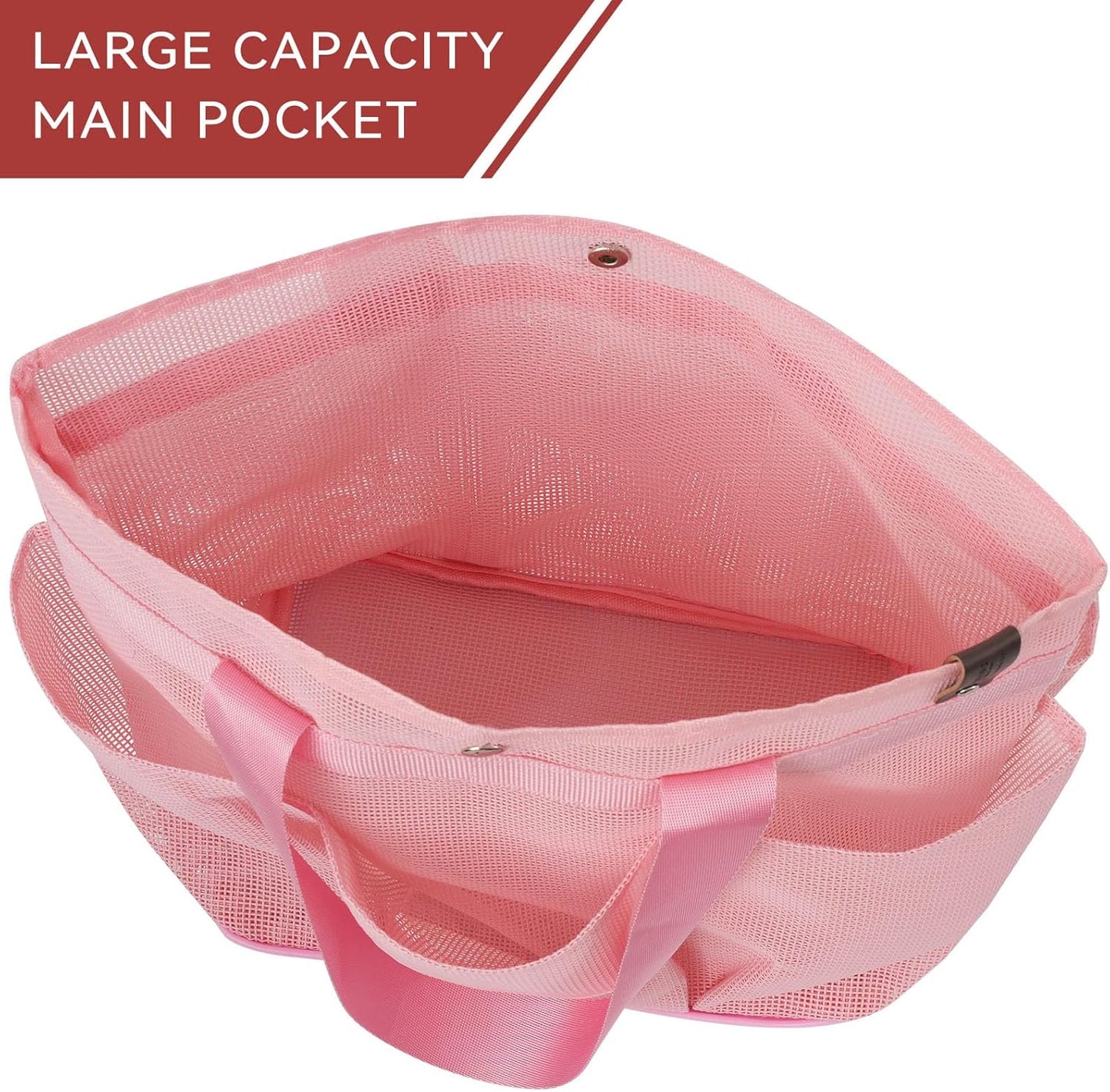 Mesh Horse Grooming Tote Bag Breathable Waterproof, 6 Pockets Horse Grooming Kit Tool Bags, Horse Cleaning Caddy Box for Cleaning Supplies, Pet Grooming Organizer for Horse Cow Cats, Pink