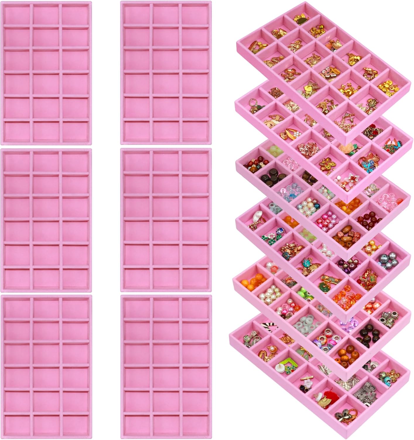 12 Pack Earring Organizer Stackable Jewelry Drawer Tray Removable Jewelry Display Tray Organizer for Necklace Earring Drawer Insert 216 Grids