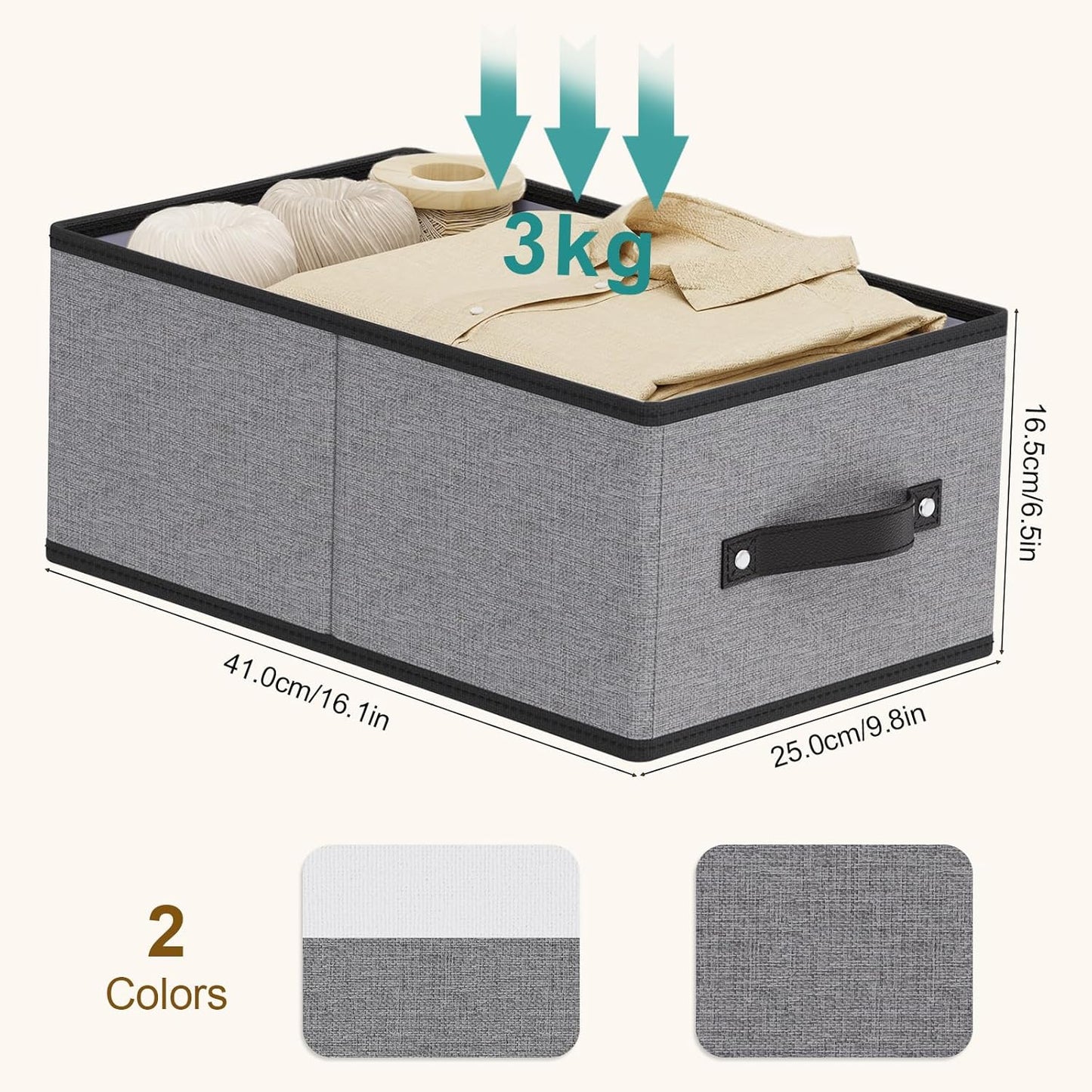Clothing Storage Bins, 16.1 × 9.8 × 6.5 Inch Storage Cubes with Handles, Foldable Closet Organizers, Gray, Large, 6-Pack