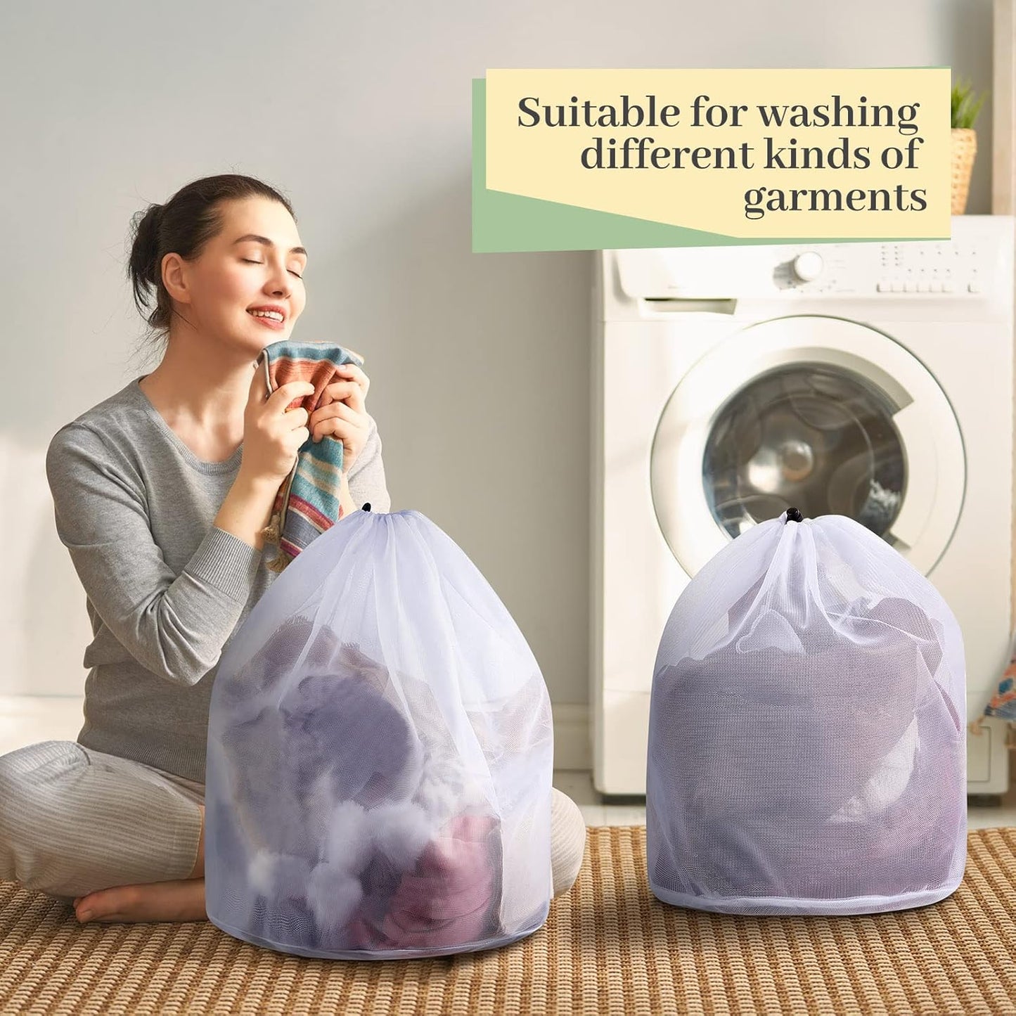 24 Pcs 24 * 32 Inches Fine Mesh Laundry Bag with Drawstring Large Heavy Duty Mesh Bag Machine Washable Sheet Drawstring Net for Delicates College Dorm