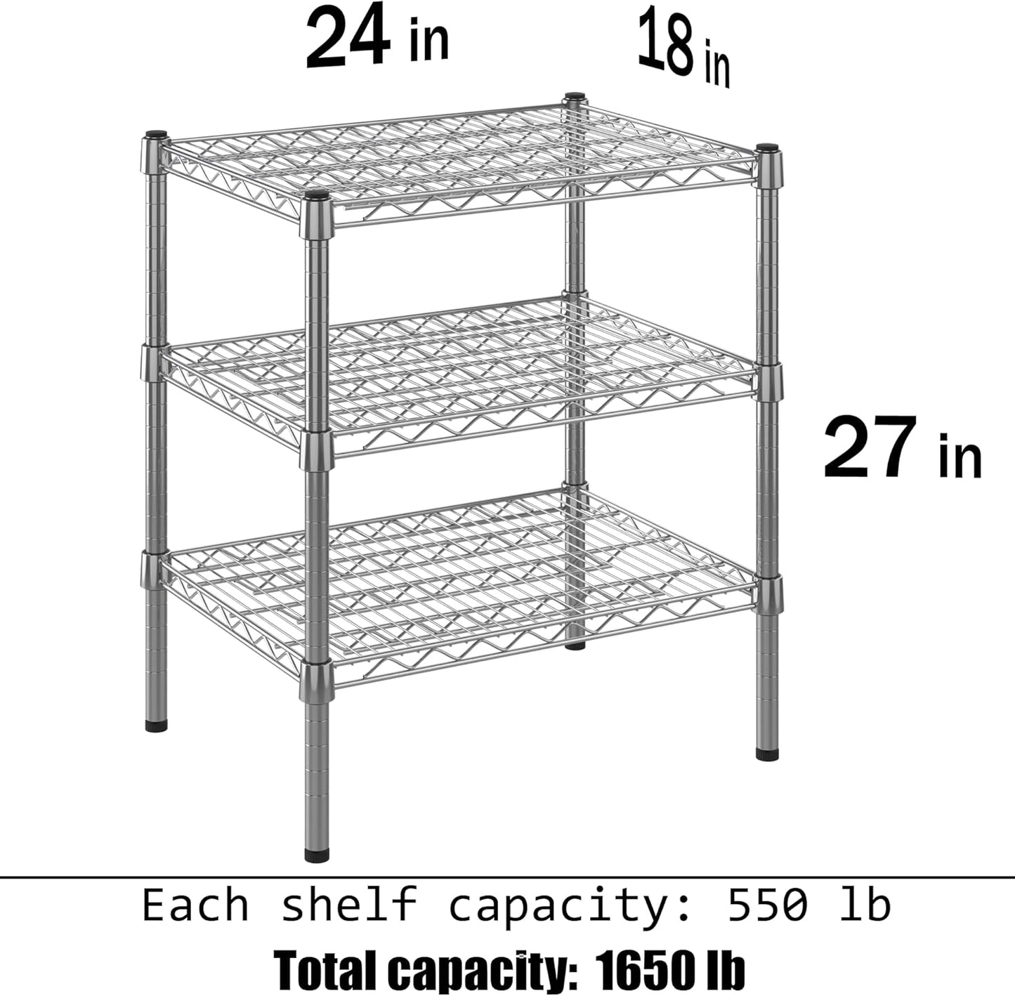 18" Deep x 24" Wide x 27" Height Wire Shelving Kit | 3-Tier | NSF Commercial Storage Rack Unit