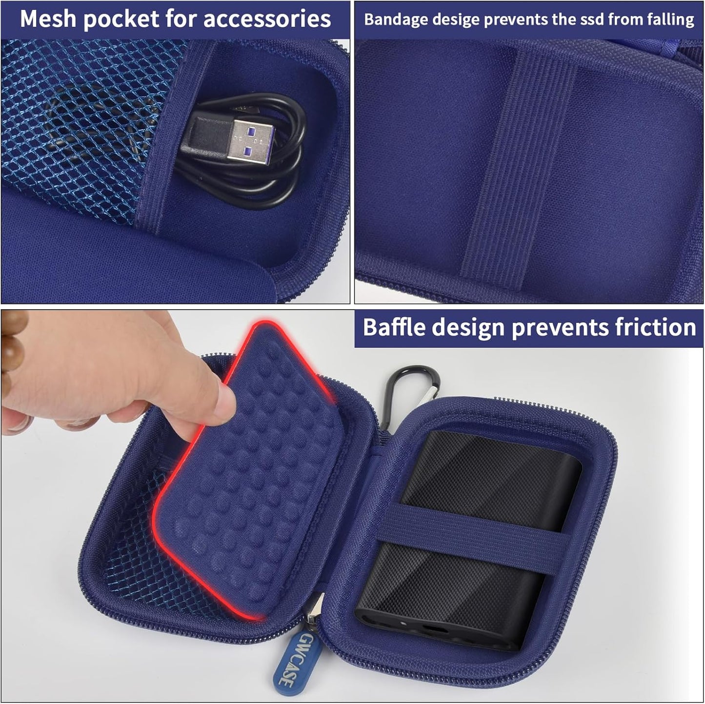 Case Compatible with Samsung T9/ T7/ T7 Shield Portable SSD 1TB 2TB 4TB External Hard Drive, Storage Travel Carrying Holder Organizer for Solid State Drives & USB Cable (Box Only)-Blue