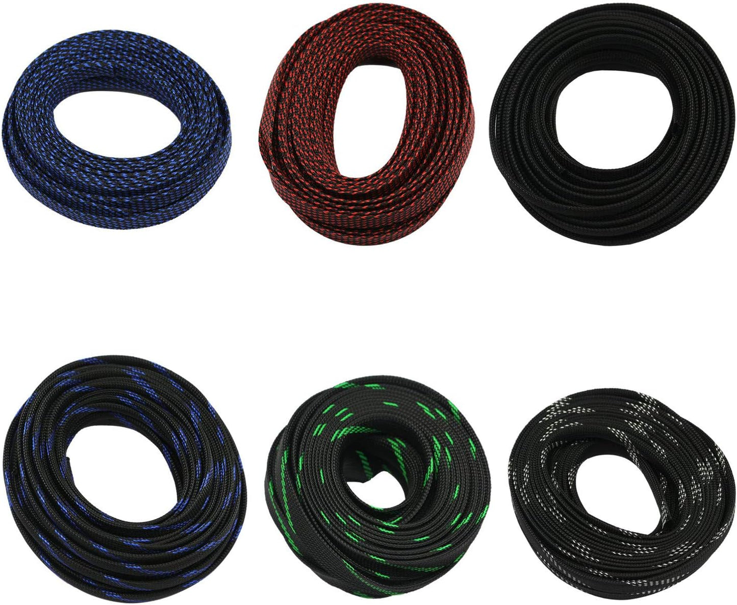 30ft PET Expandable Sleeving Wire Cable Sleeve (1/6", Green&Black)