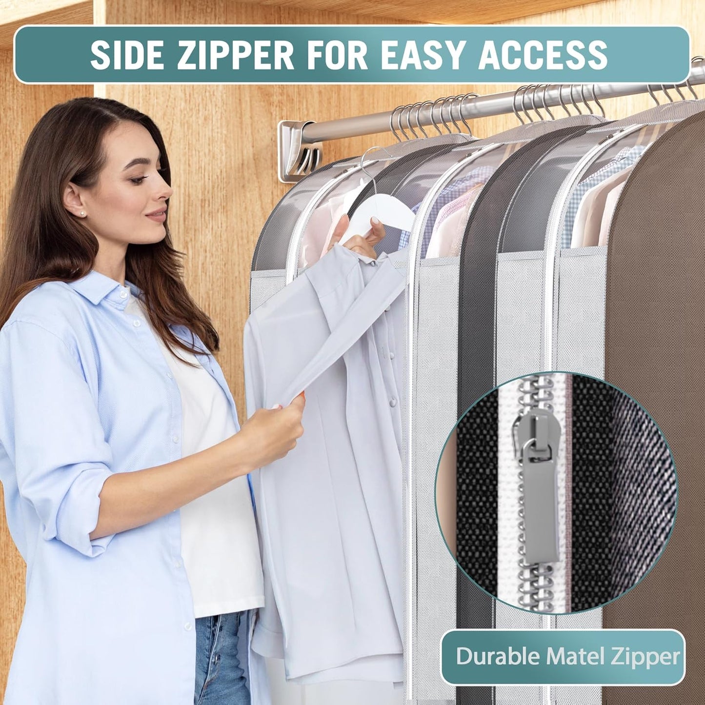 10" Gusseted Garment Bags for Hanging Clothes with Clear Window, 32" Suit Bags for Open Closet Storage, Clothing Cover for Coat, Dress, Jacket, Shirt, Fur Wardrobe Protector, 3 Packs