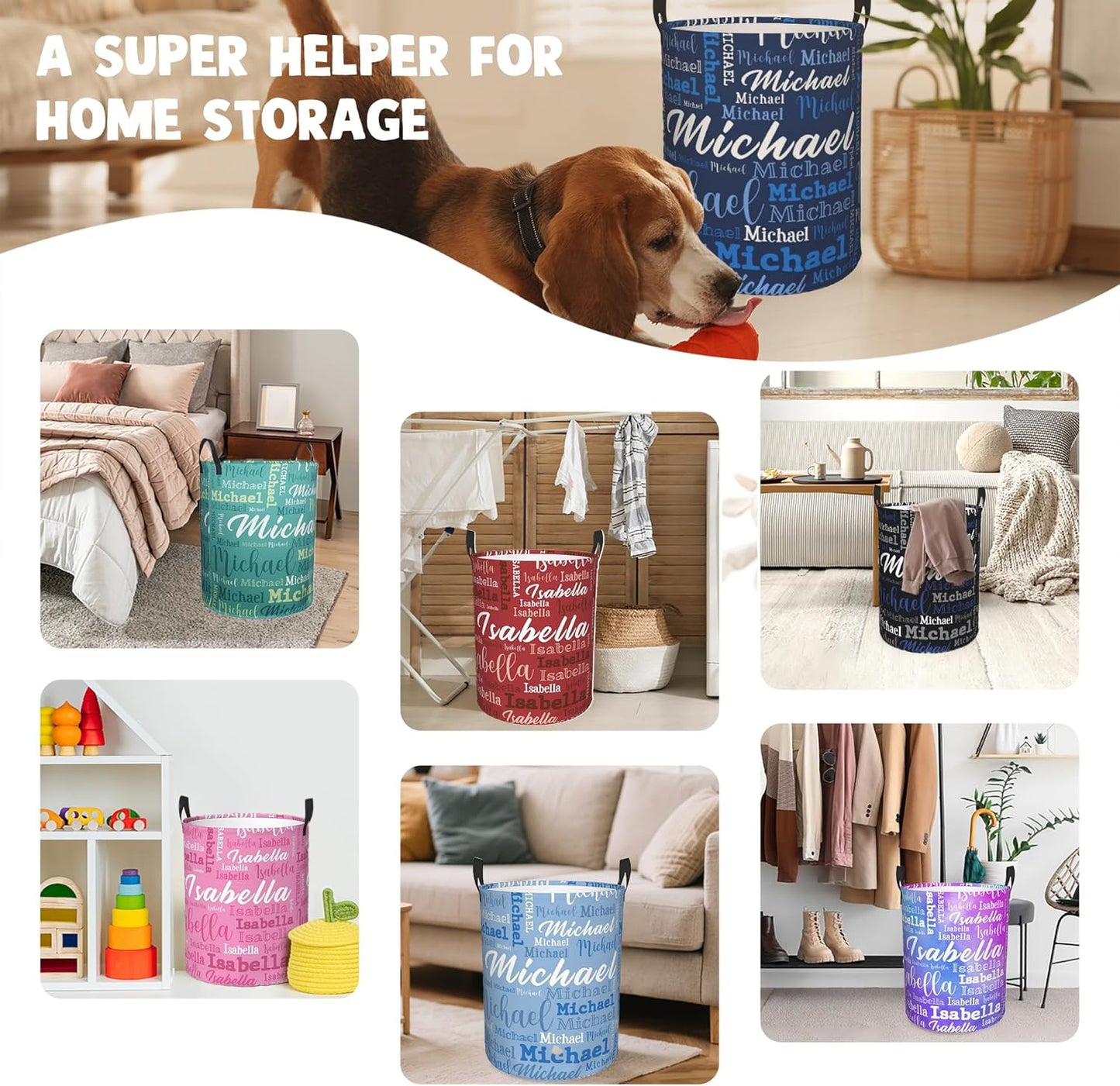 Custom Name Laundry Hamper, Personalized Laundry Baskets with Name for Boys Girls Women Men, Customized Collapsible Dirty Clothes Hamper Easy Storage Gifts for Bedroom Bathroom Living Room