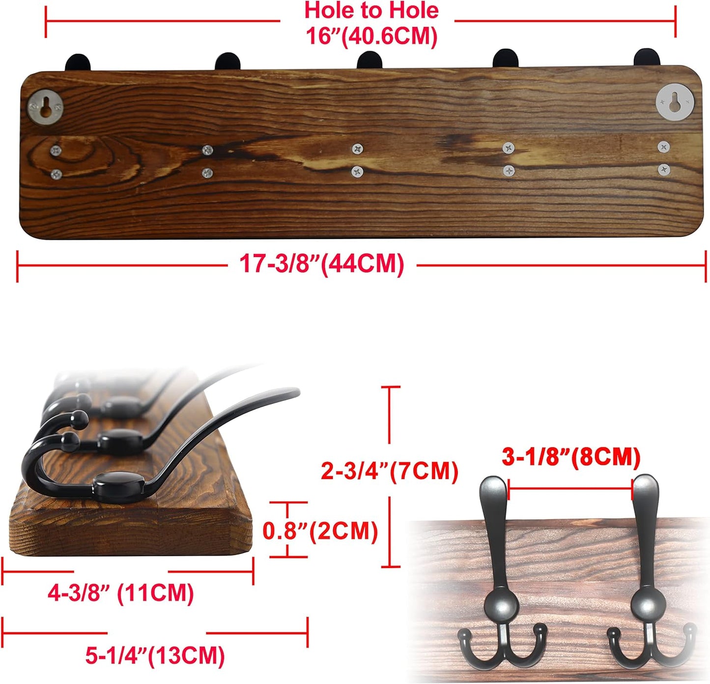 Dseap Coat Rack Wall Mounted - 24" Long 6 Tri Hooks, Heavy Duty Wooden Wall Coat Hanger Coat Hook for Clothes Hat Jacket Clothing, Weathered Blue and Black