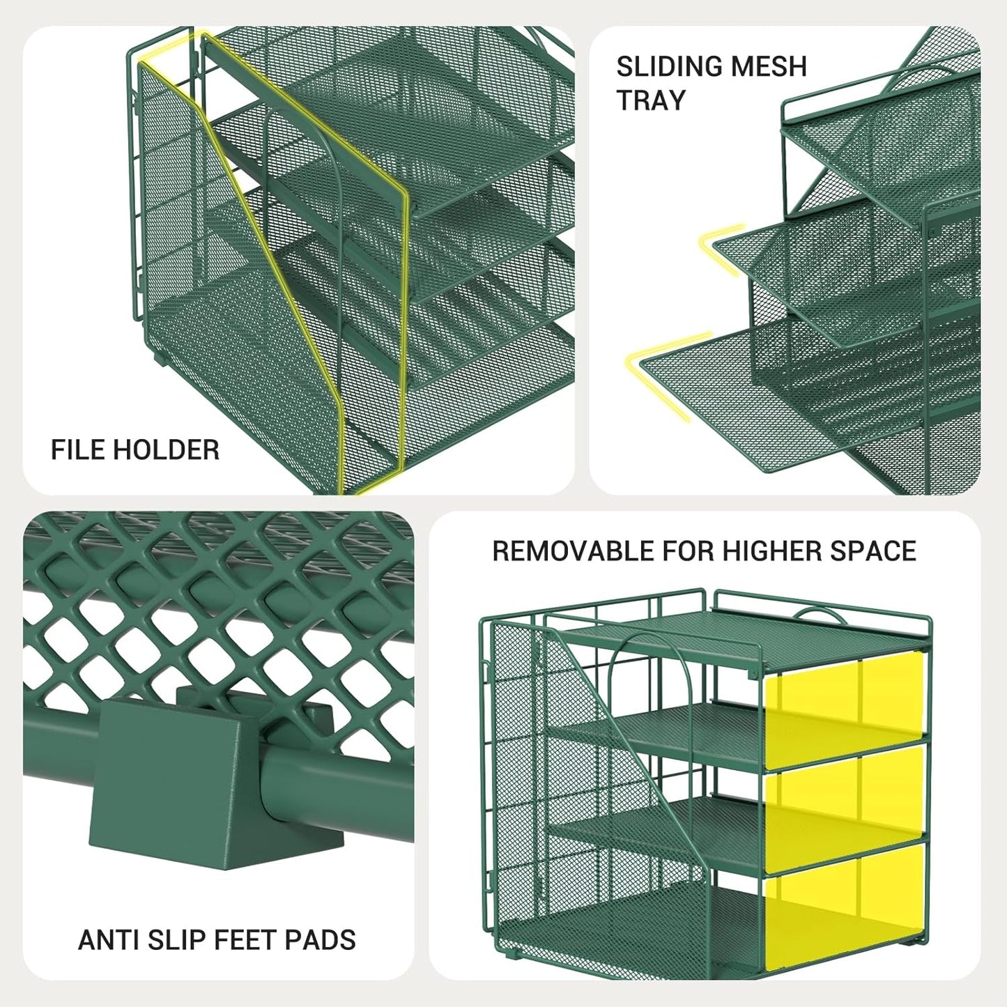 Desk File Organizer and Accessories, 4-Tier Paper Organizer with Vertical File Holder, Office Desk Accessories & Workspace Organizers and Storage for Office Supplies (Green)