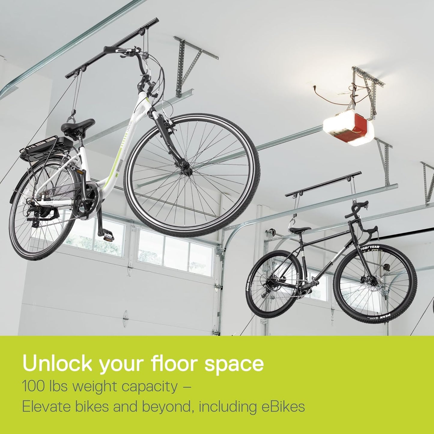 Bike Hoist- Heavy Duty for Space Saving - Road, Commuter & Mountain Bikes, Holds Kayaks & Ladders - No-Hassle Installation for Quick & Easy Access
