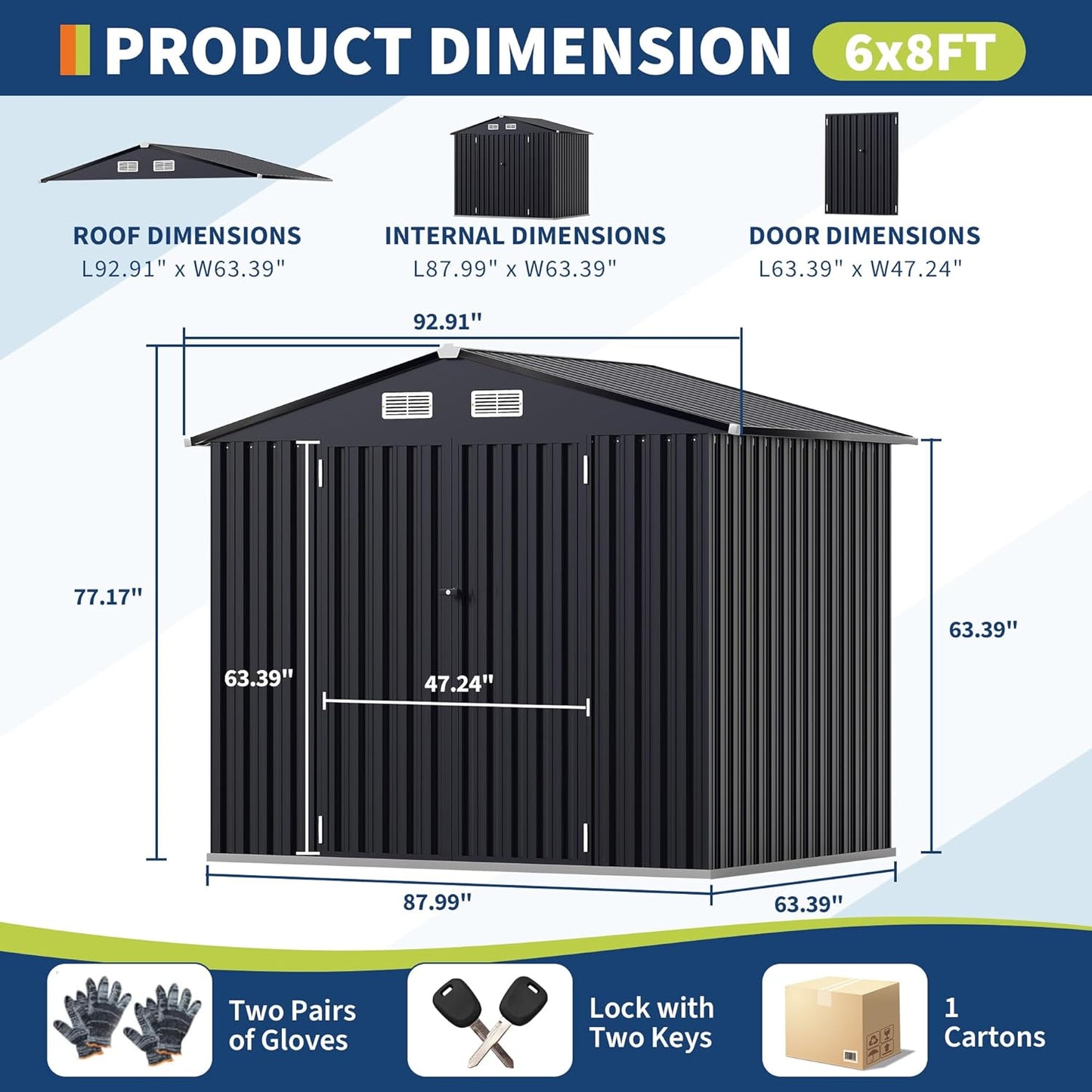 6x8 FT Metal Storage Sheds Outdoor, MetalTool Shed with Lockable Door, MetalYard Sheds Garden Shed Kit, Metal UtilitySheds Buildings with Air Vent for Backyard Garden Patio Lawn