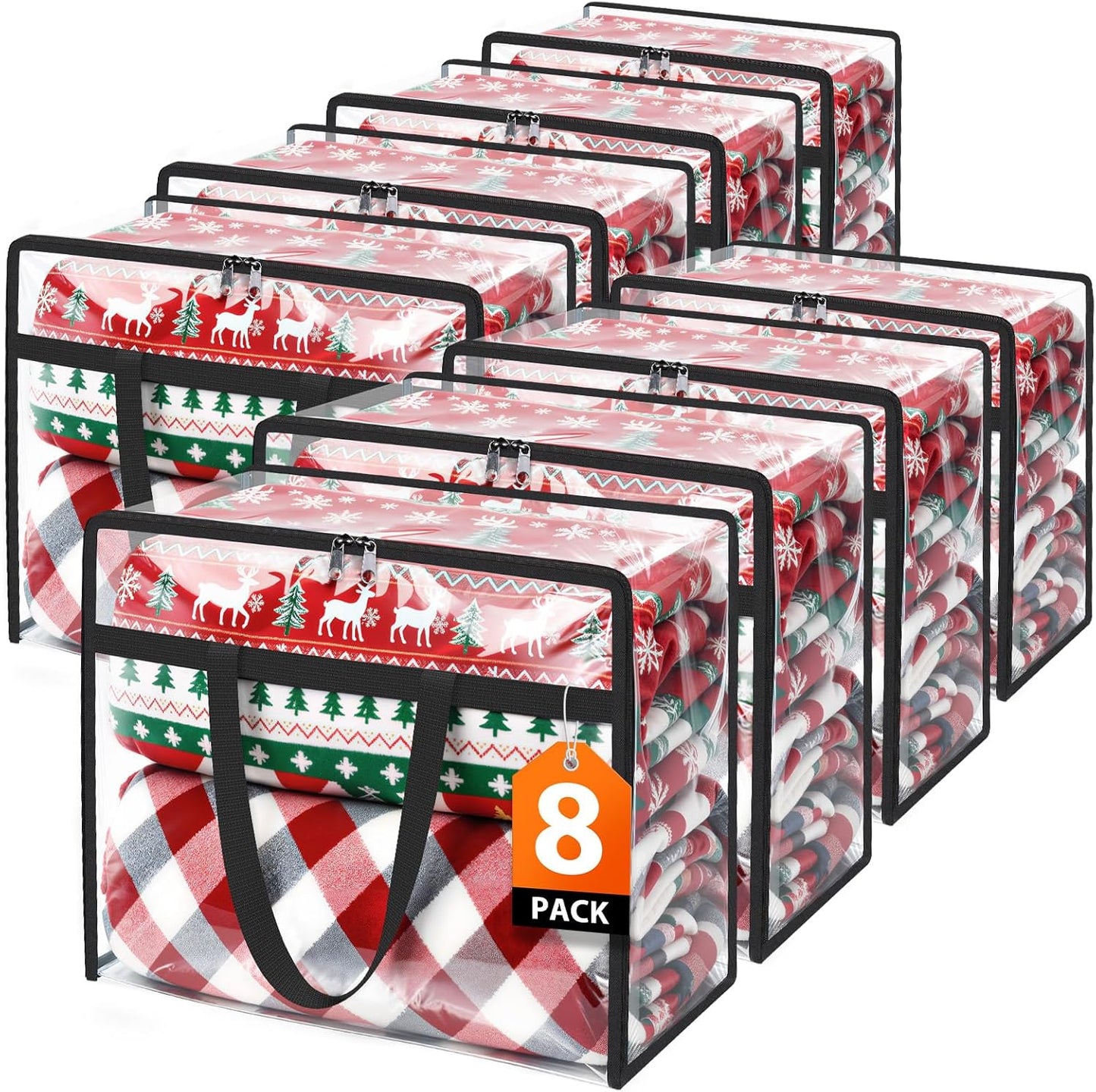 Clear Clothes Storage Bags, 8 Pack Closet Organizers and Under Bed Storage Containers, Foldable Moving Bags with Zippers for Comforter, Blanket, Bedding, Duvet, PVC Packing Bags 60L