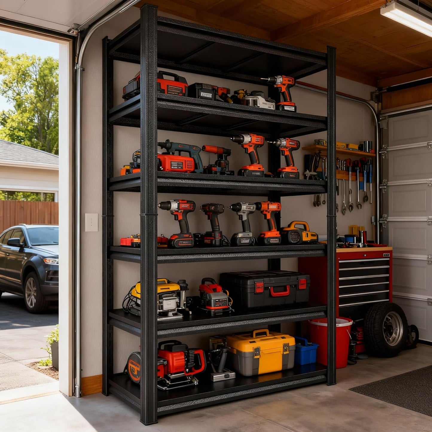 Garage Storage Shelves,5 Tier Shelving Unit, 40 inch Wide, 18” Deep, 78” Tall Organizer Metal Shelf for Basement/Laundry/Pantry Heavy Duty, Adjustable,Easy to Install (6Tier-35.4"Wx15.7"Dx82"H)