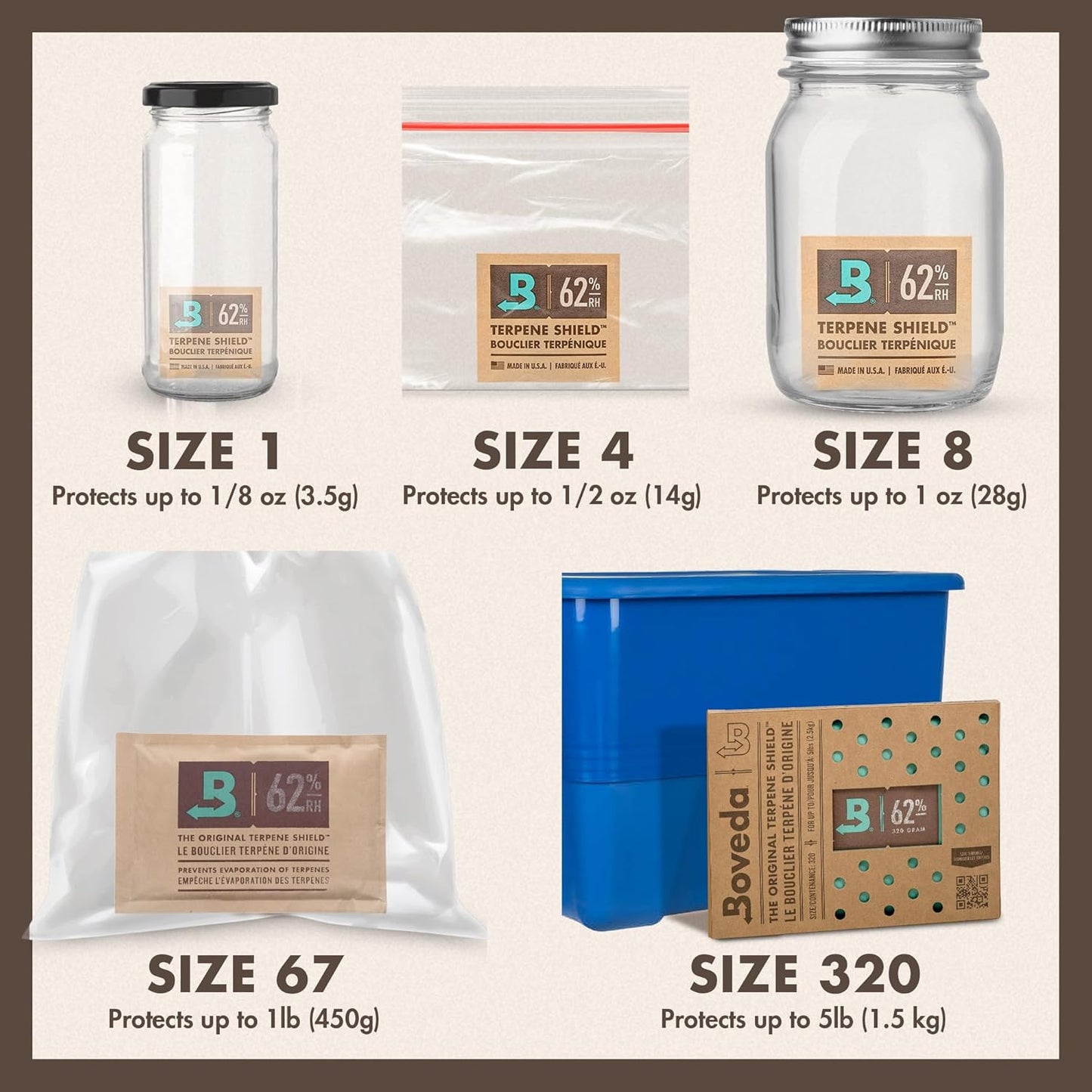 Boveda 58% Two-Way Humidity Control Pack For Storing 5 lb – Size 320 – Single – Moisture Absorber for Storage Containers – Humidifier Pack – Individually Wrapped Hydration Packet