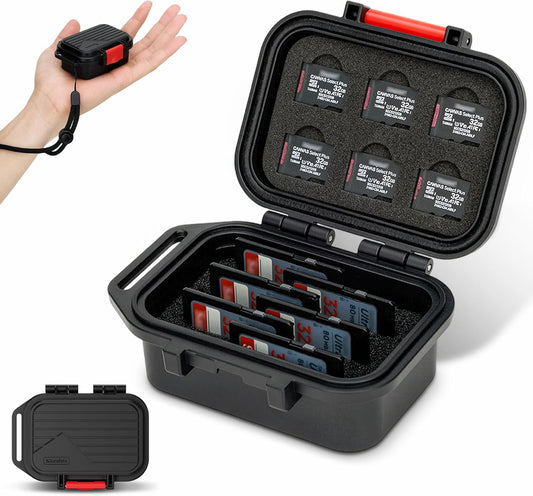 12 Slots Portable Memory Card Case,IP67 Waterproof Travel Camera SD MicroSD Memory Card Holder Storage Carrying Case for 6 SD SDXC SDHC CFexpress Type A Cards & 6 TF MSD Cards with Vertical Design