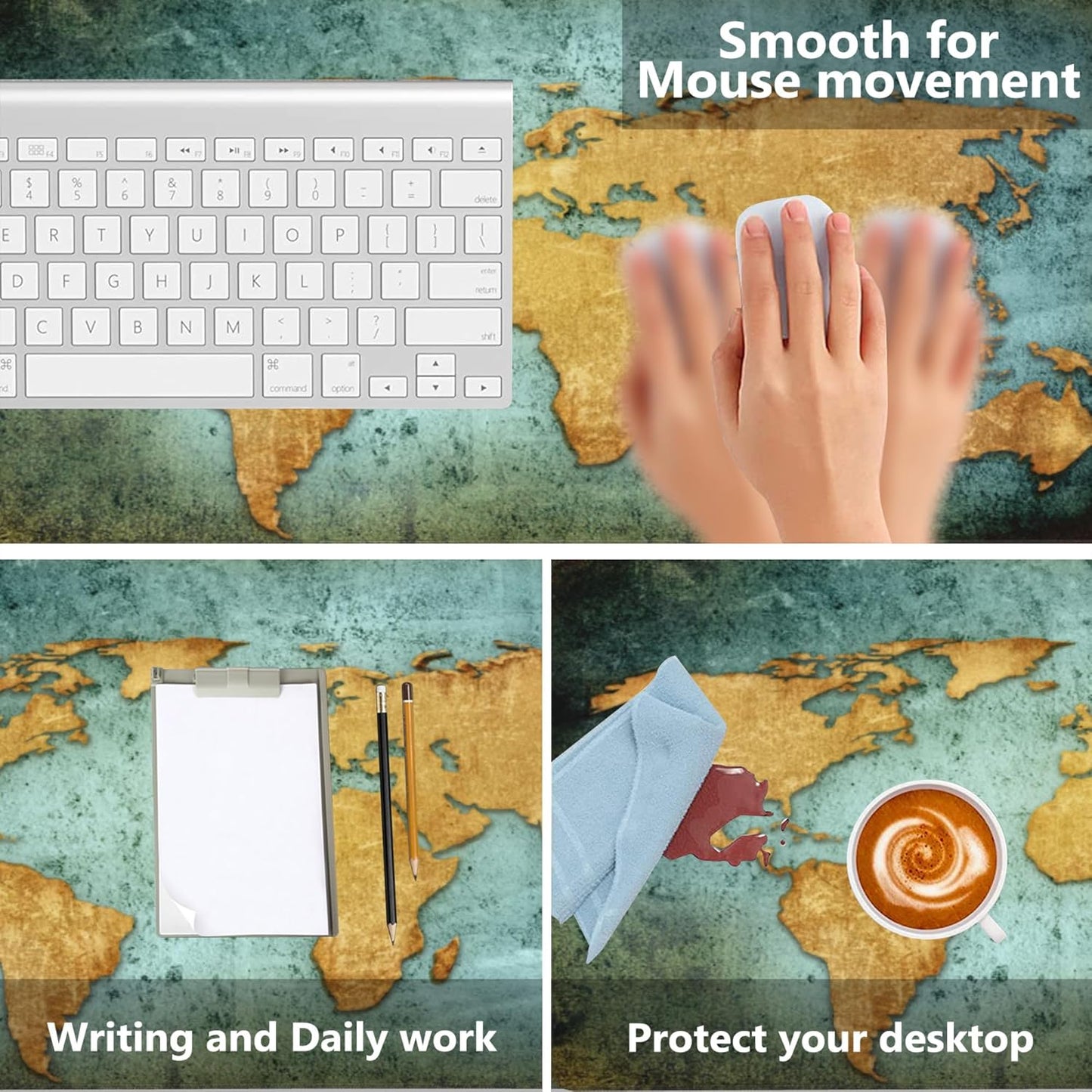 Desk Mat,World Map Extended Gaming Mouse Pad,Large Non-Slip Rubber Base Mousepad with Stitched Edges,Waterproof Mouse Mat Desk Pad for Office Game Home 35.4x15.75 in