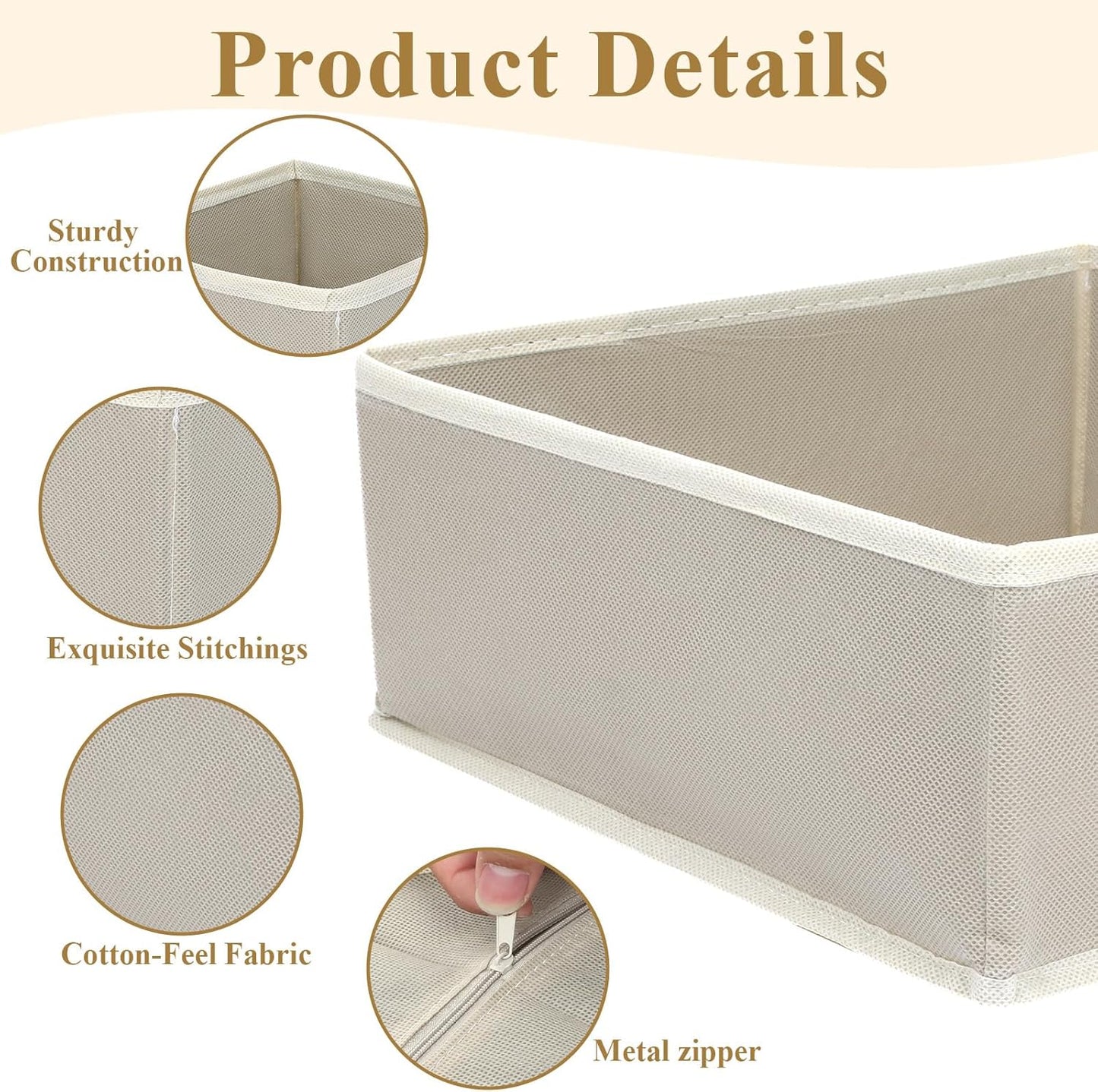SHENLIU 12 Pack Foldable Cloth Storage Box, Drawer Organizer Clothes, Underwear Organizer, Closet Organizers and Storage Dresser Dividers for Clothes Underwear Bras Socks Lingerie Clothing, Beige