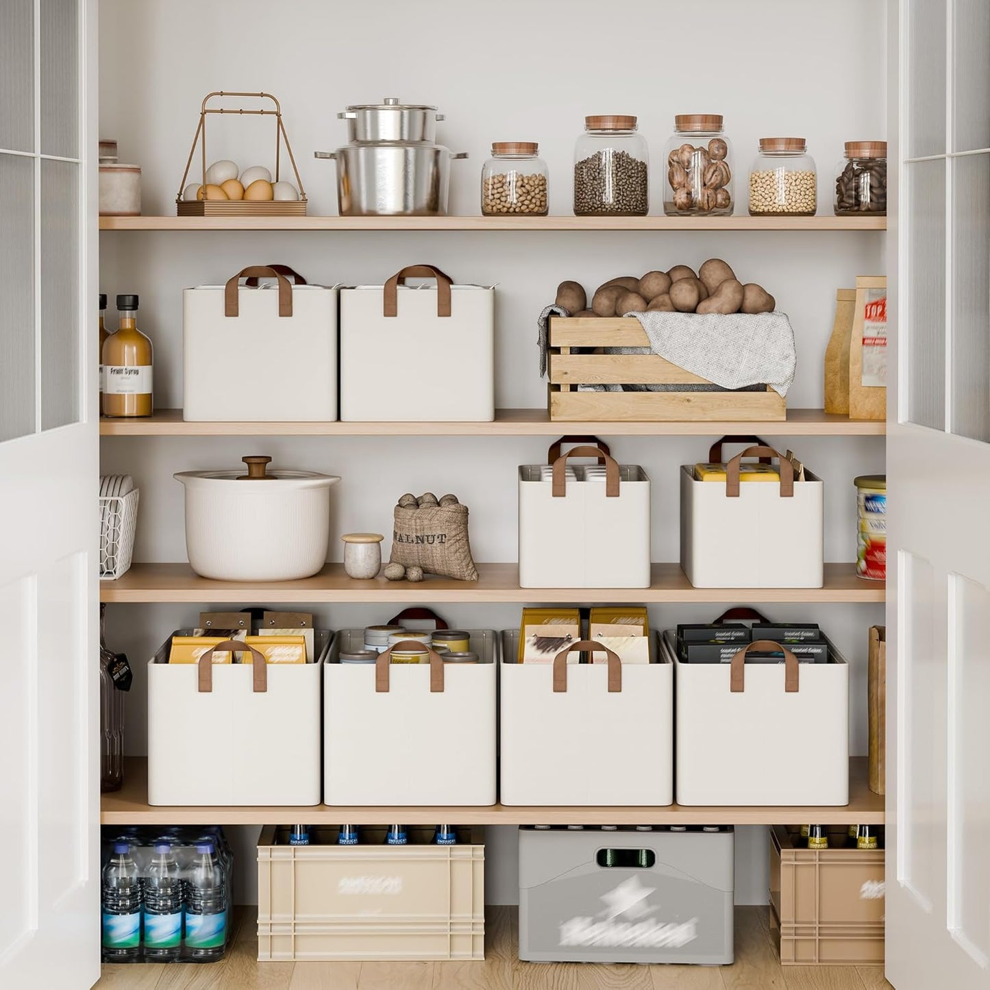 StorageWorks Storage Bins, Fabric Storage Bins for Shelves, Large Storage Baskets with Metal Frame, Closet Baskets and Bins with Handles, Beige, 2-Pack