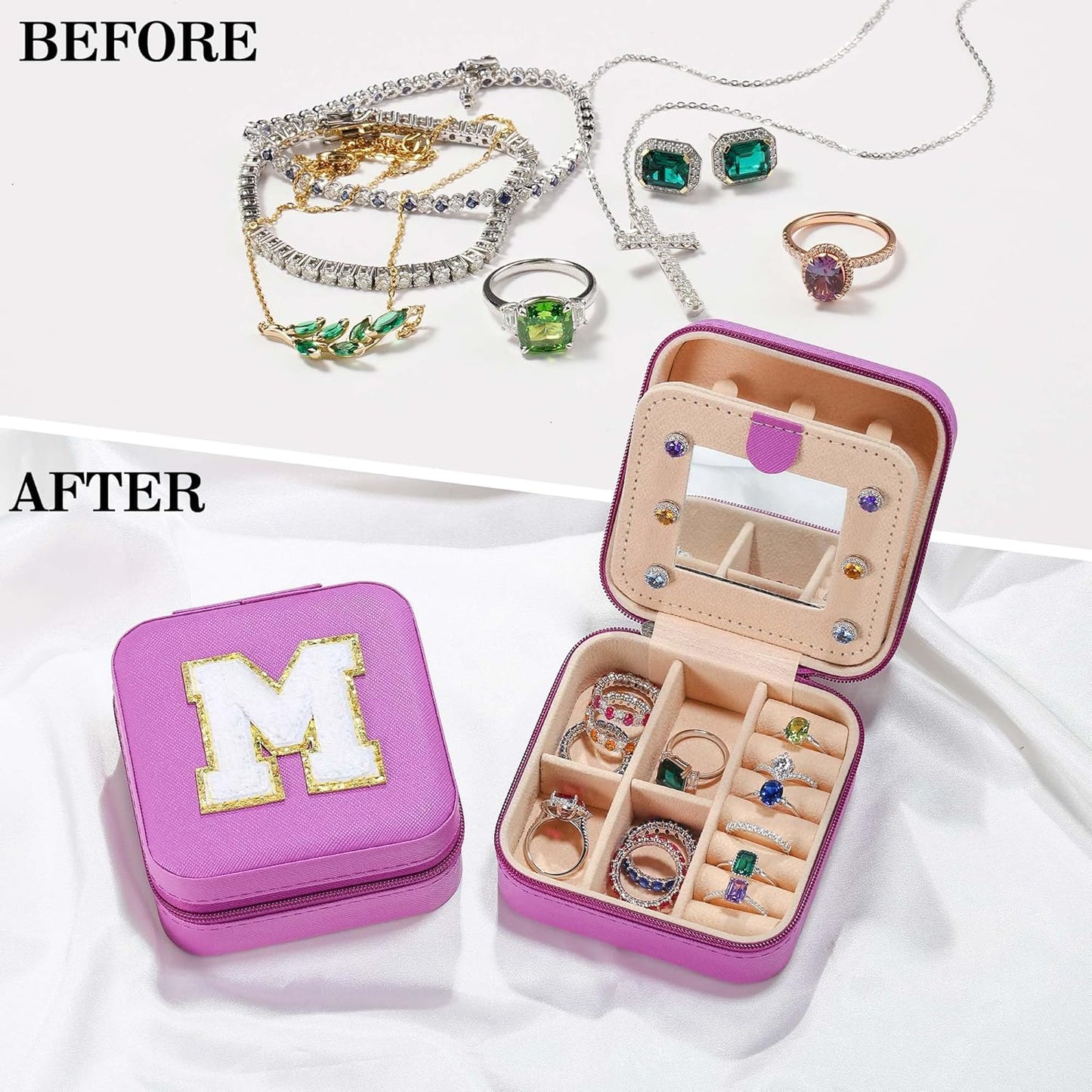 Parima Christmas Gifts for Mom - Small Travel Jewelry Box, Travel Jewelry Case with Mirror for Necklace Earrings Rings Organizer | Birthday Gifts Christmas Travel Gifts for Mom - Letter F, Purple