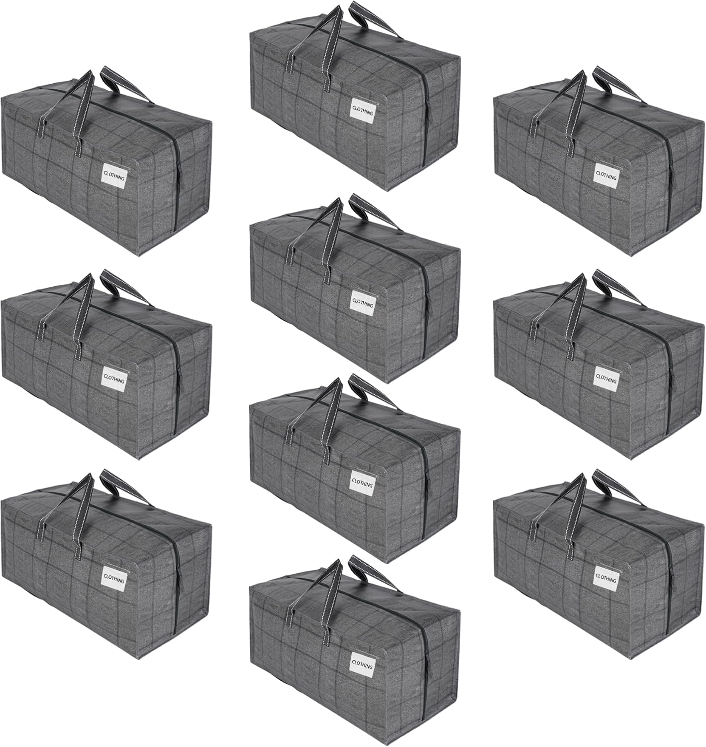 VENO 10 Pack Moving Bags w/Backpack Straps, Heavy Duty, Moving Boxes Alternative, Packing Supplies, Large Storage Totes for Dorm Room Essentials with Zipper for Clothes (Windowpane, 10 Pack)