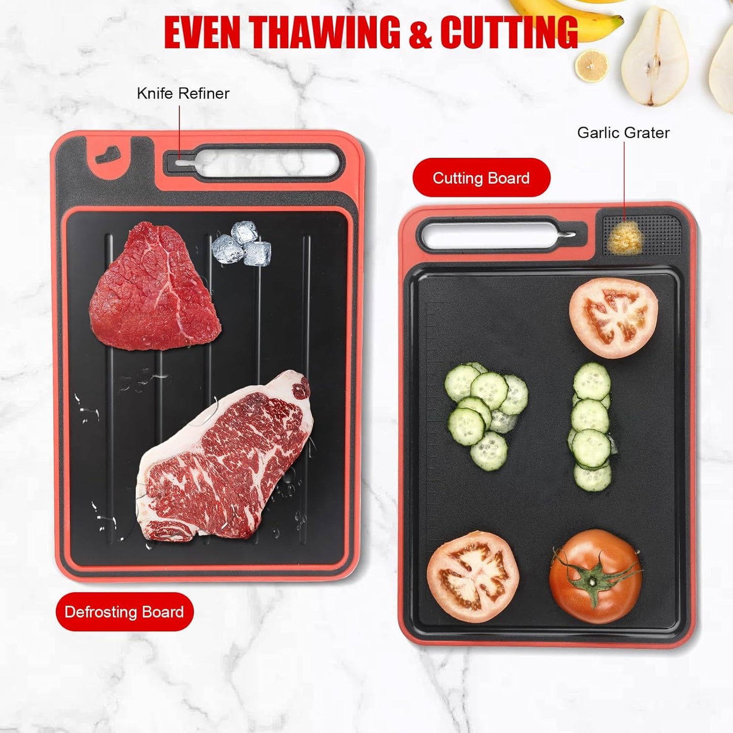 Prep and Serve Sets of 3PCS - Stainless Steel Container for Marinades, Stainless Steel Serving Tray, 2-in-1 Aluminum Defrosting Tray with Plastic Cutting Board, The BBQ Food Prep Grill Set