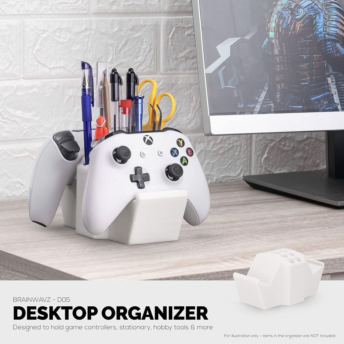 Game Controller Holder & Desktop Pen Organizer Stand With Ten Slots for Pens, Pencils, Stationery, Craft Tools & More - Universal Design for PS5 XBOX SERIES X ONE PS4 SWITCH PC Gamepads - D05 - White