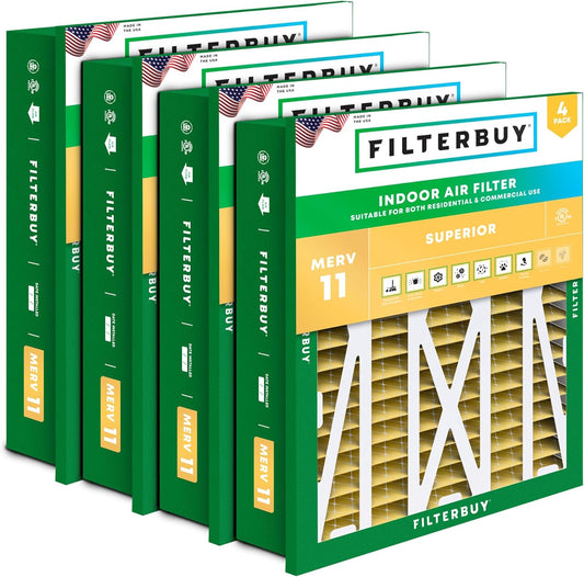 Filterbuy 20x25x5 Air Filter MERV 11 Superior Pet & Allergy Defense (4-Pack), Electrostatic Pleated HVAC AC Furnace Filters Replacement for Honeywell Return Grille (Actual Size: 18.38 x 23.38 x 3.69)