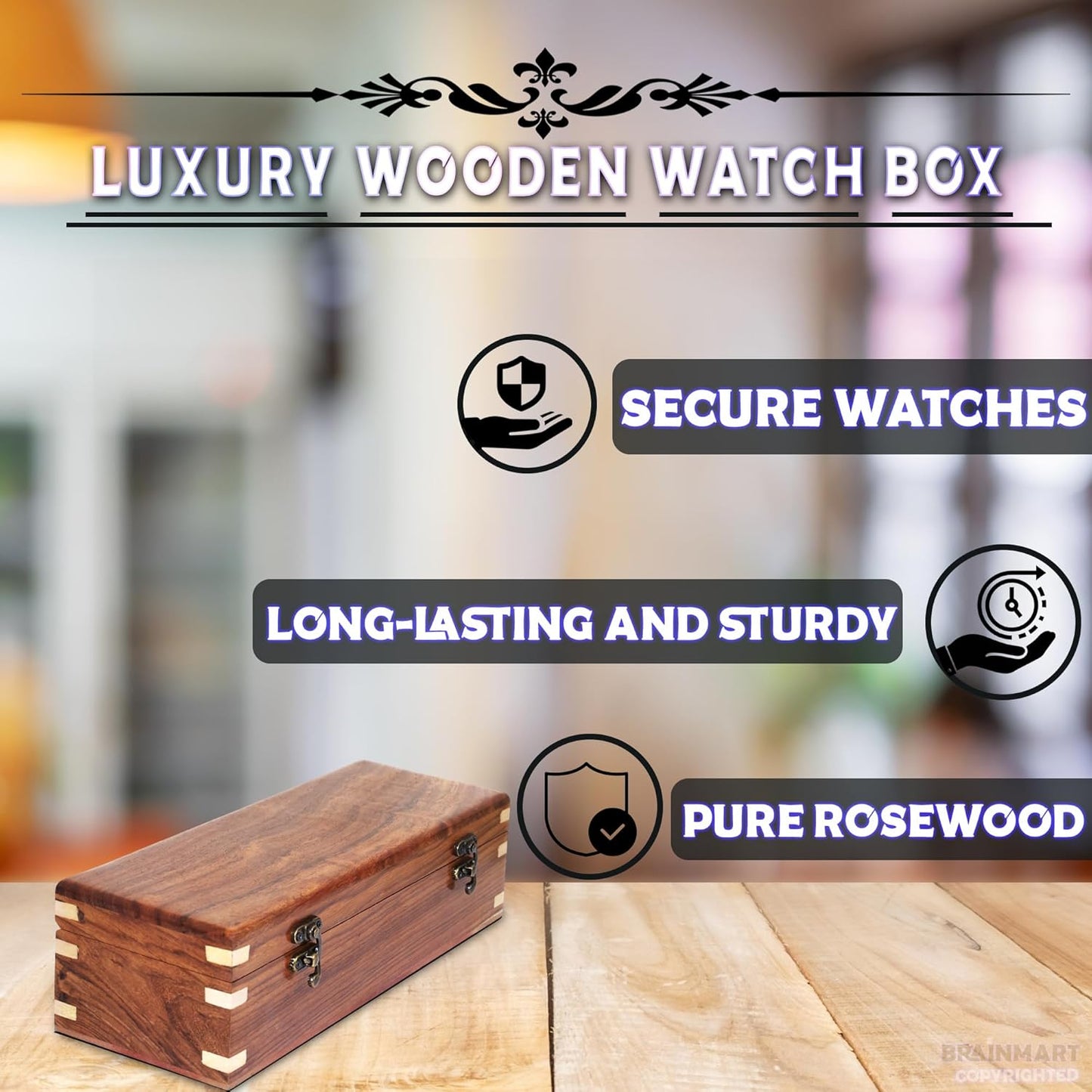Wooden Watch Box for Men & Women, Watch Organizer & Display Case, Premium Long-Lasting Watch Holder for Storage, Elegant Gift for Watch Collectors (Wood Top, 5 Slots)