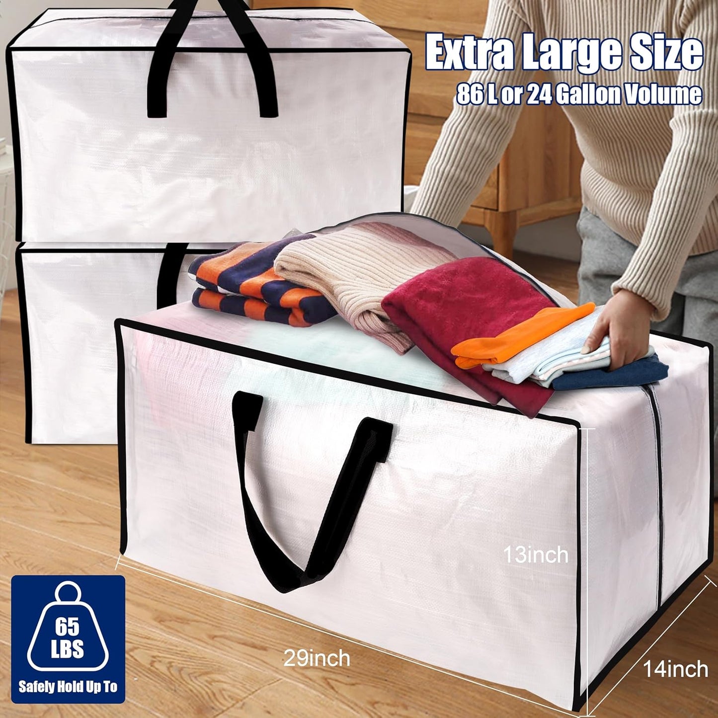 Cosy Family 8 Pack Heavy Duty Extra Large Moving Bags with Backpack Straps - Strong Handles & Zippers, Storage Totes For Space Saving, Fold Flat, Alternative to Moving Box (Set of 8, Clear)