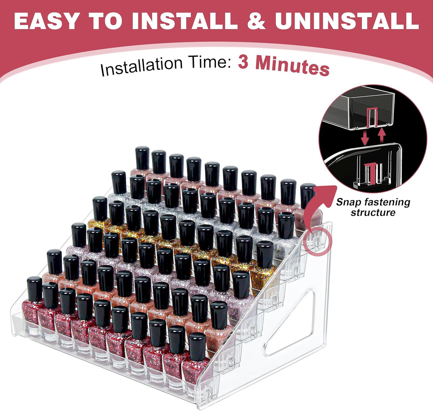 7-Tier Clear Acrylic Nail Polish Storage, Holds 56-112 Bottles, Multi-Purpose Nail Polish Rack, Sunglasses, Essential Oils and Cosmetics