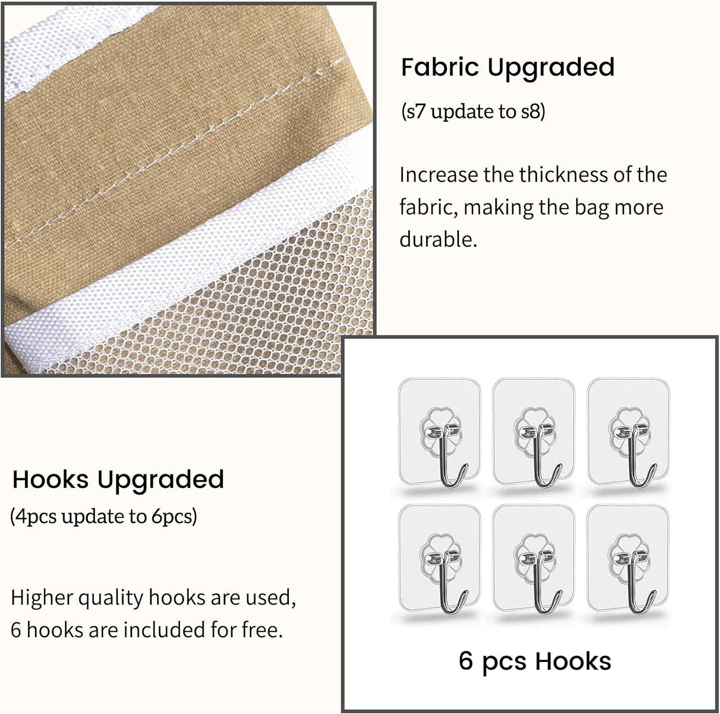 2pcs Middle Wall Hanging Organizer Bag, Linen Fabric Door Hanging Storage Basket with Pockets, Waterproof Bin for Kitchen, Bedroom, Office, RV Camper (Khaki)