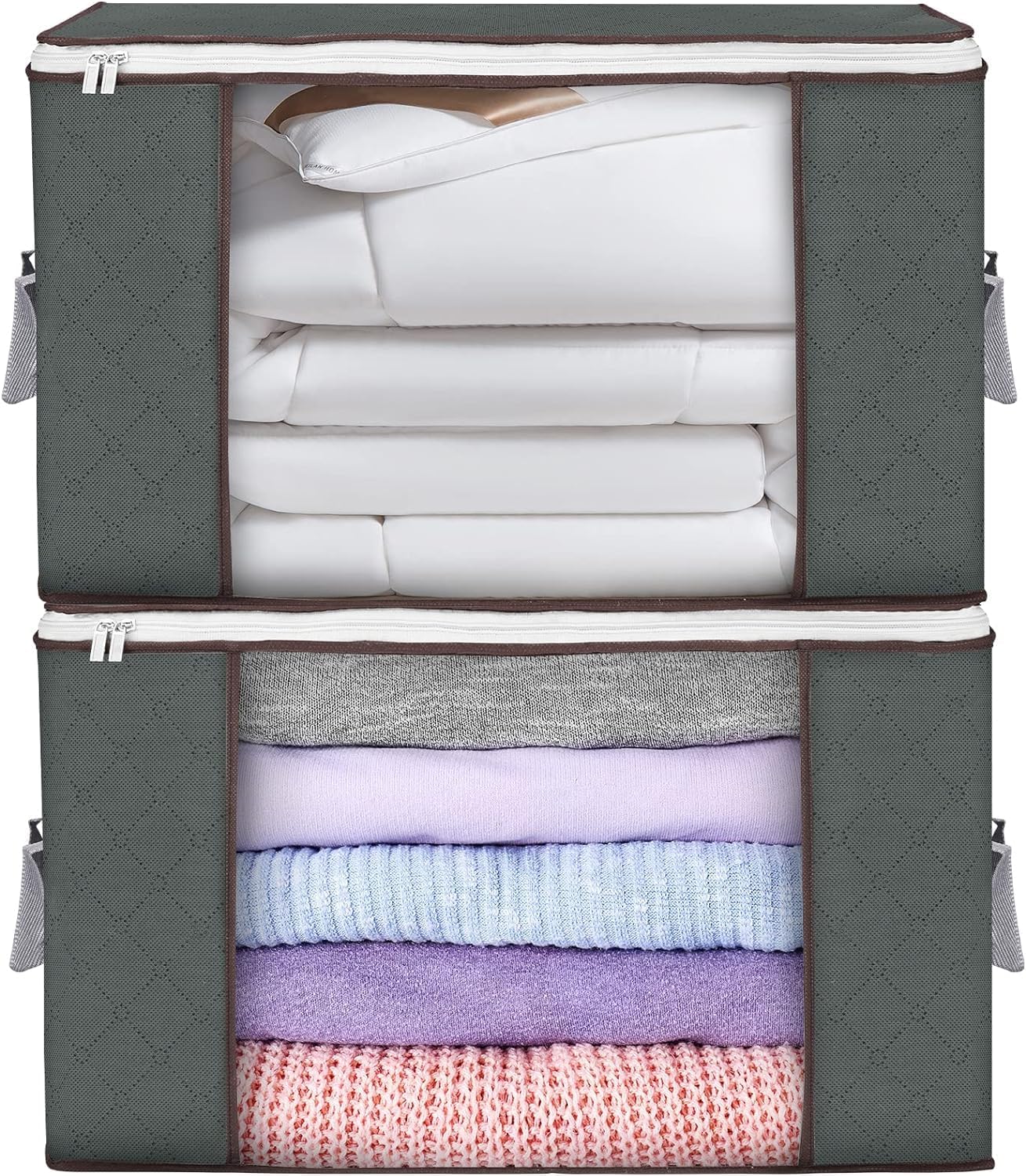 Large Storage Bags, 2 Pack Clothes Storage Bins Foldable Closet Organizers Storage Containers with Durable Handles Thick Fabric for Blanket Comforter Clothing Bedding 90 L