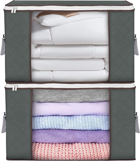 Large Storage Bags, 2 Pack Clothes Storage Bins Foldable Closet Organizers Storage Containers with Durable Handles Thick Fabric for Blanket Comforter Clothing Bedding 90 L