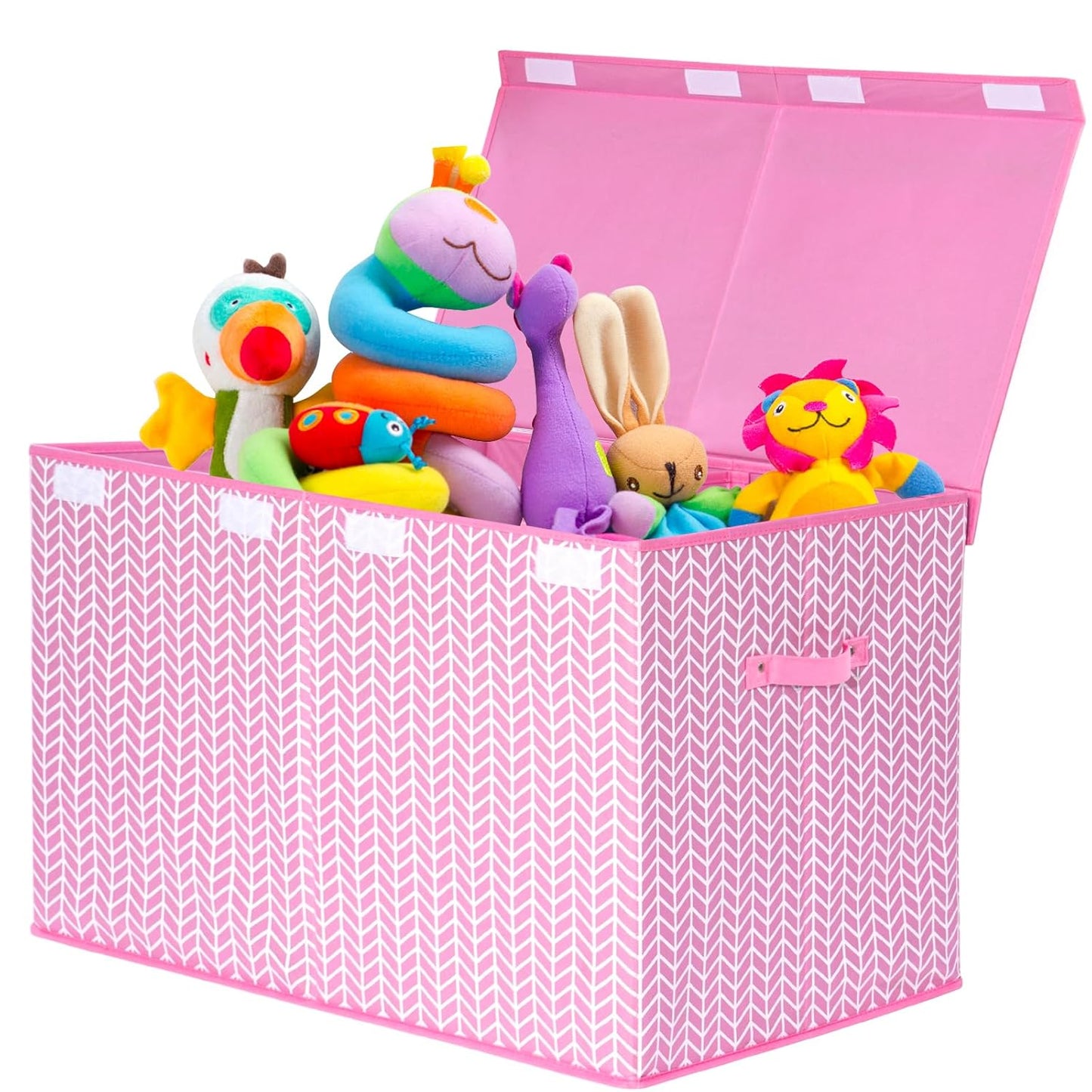 Mayniu Extra Large Toy Box Chest with Dividers, 120L Sturdy Toy Storage Organizer Bin Boxes Basket for Kids, Boys, Girls, Living Room, Nursery, Bedroom, Playroom (26"x17" x17", Pink)