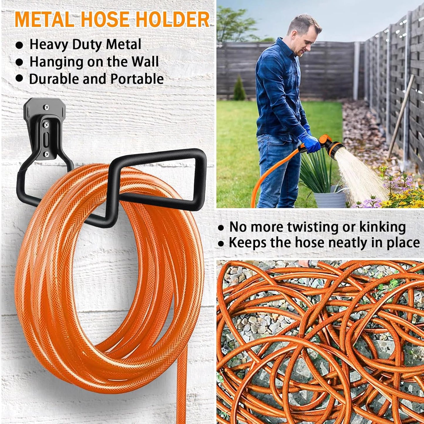 Water Hose Holder, 1 Pack Heavy Duty Wall Mount, Metal Hose Reel, Sturdy Hose Hanger Rack Stand for Outdoor Yard & Garage Storag