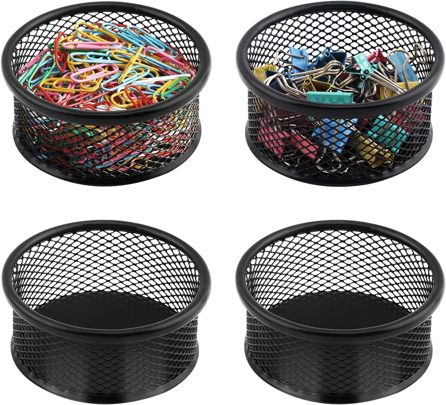 Paper Clip Holder With 50PCS Colored paper clips, 2/4PCS Stackable PaperClip Organizer for Desk,Metal Mesh PaperClip Holders with Non-Slip EVA Pad,for Office Binder Box(4pcs)