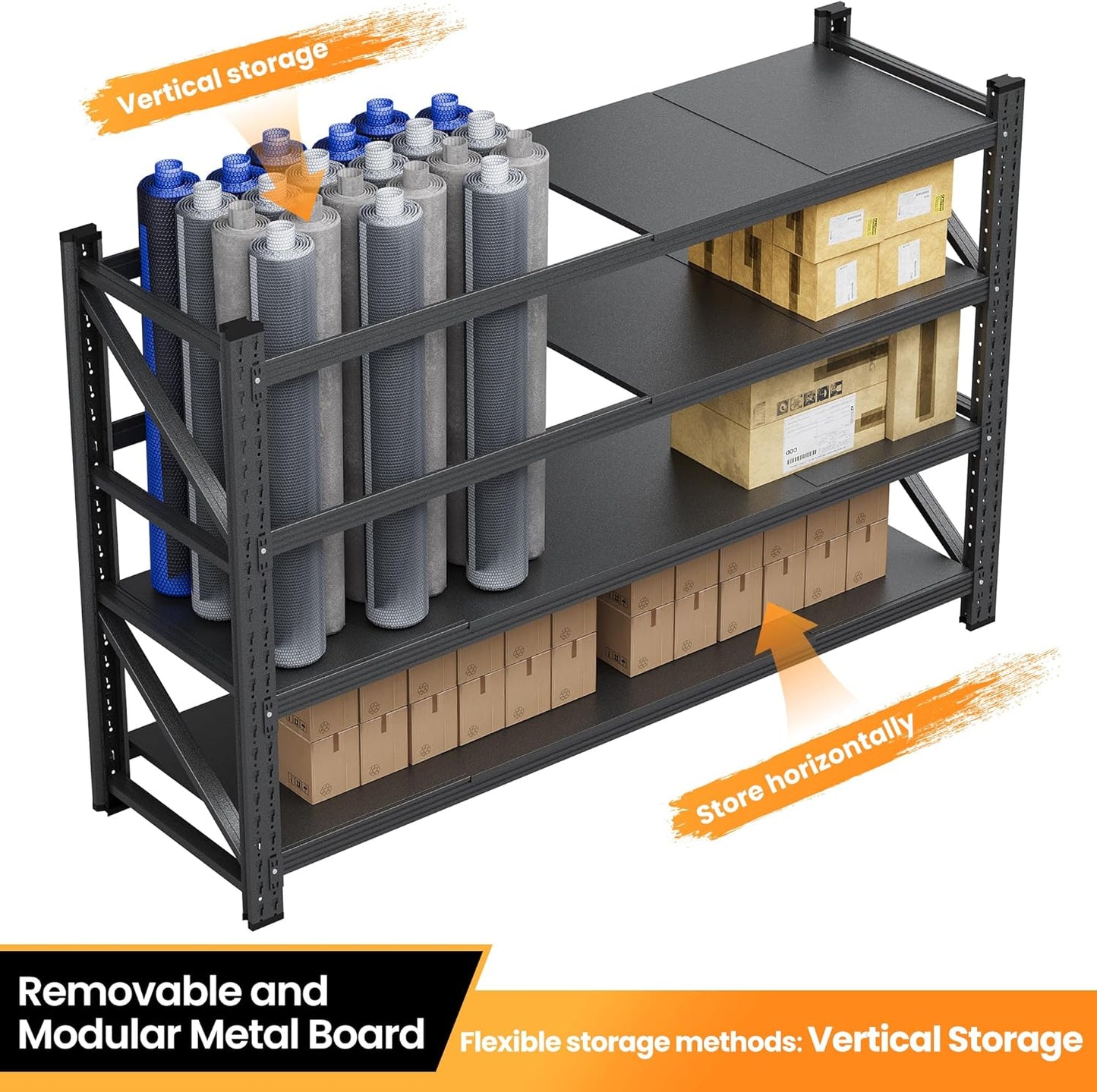 Set of 2 Storage Shelves, 48” Wide Heavy Duty Garage Shelving Units, 4 Tiers Rack Shelf, 24” Deep Steel Industrial Shelving, 3000LBS Adjustable Standing Shelf for Warehouse / Shop 48"W x 24"D x 70"H