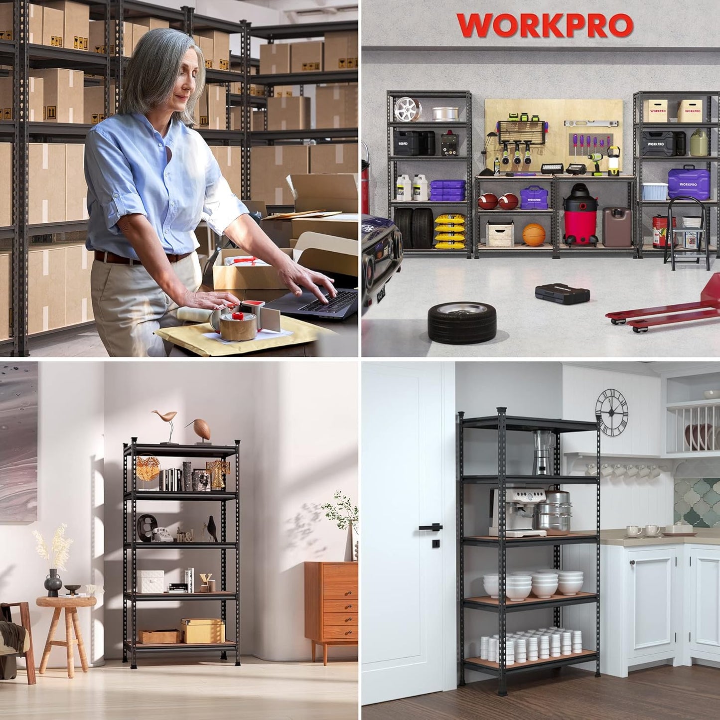 WORKPRO 5-Tier Metal Storage Shelving Unit, 36”W x 18”D x 72”H, Adjustable Storage Rack Heavy Duty Shelf with Particle Board, 4000 lbs Load Capacity (Total) for Garage Warehouse, Pack of 2