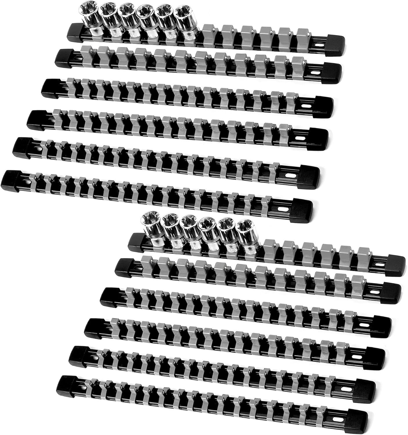 Socket Organizer Drive ABS Tools - Grey Socket Holder, Premium Quality 12 Pieces Socket Holders Kit 1/4-Inch x 64 Clips, 3/8-Inch x 60 Clips, 1/2-Inch x 48 Clips（12PC,Grey)