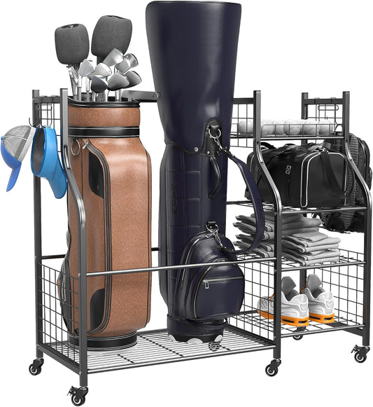 EVERHANGER Golf Bag Storage Organizer, Freestanding Golf Bag Holder Stand, Heavy Duty Golf Storage Rack for Garage, Club