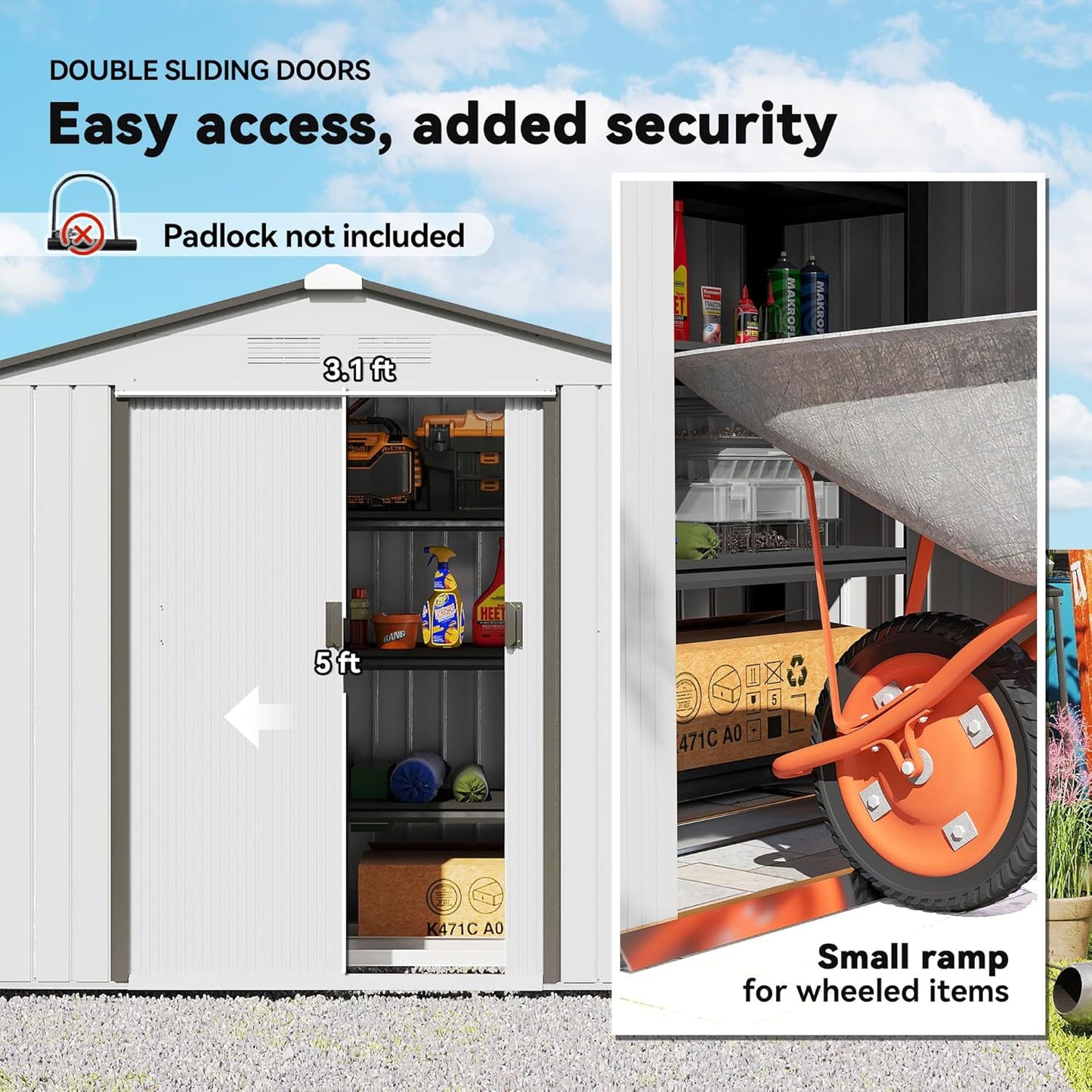 Outsunny 7' x 4' Outdoor Storage Shed, Garden Tool Metal Shed with Foundation Kit, Double Lockable Door, Air Vents and Sloping Roof, for Backyard, Patio, Lawn, White