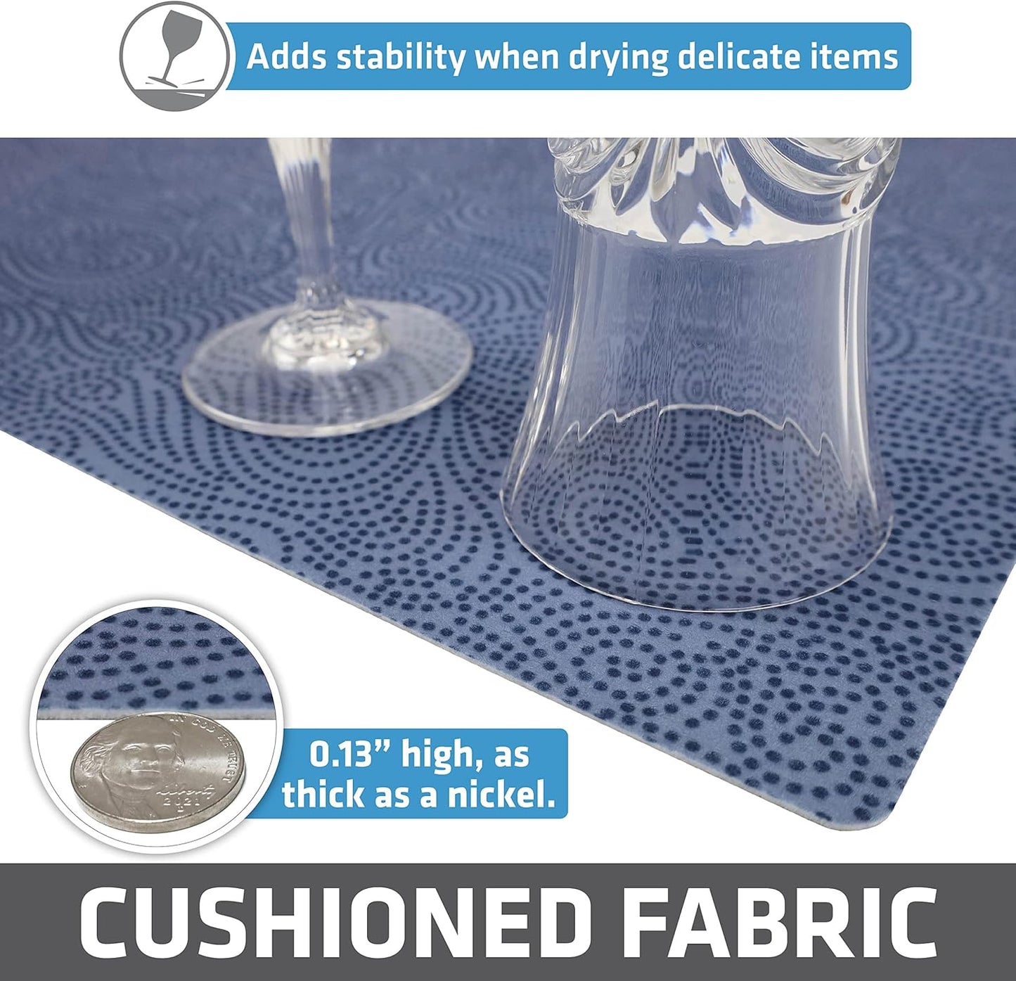 Drymate Premium Luxury Shelf & Drawer Liner, Thick Cushioned Fabric, Non-Adhesive, Absorbent, Waterproof, Slip-Resistant, Liners for Kitchen Cabinets, Cupboards (USA Made)(12”x59”)(2-Pack)(Blue)