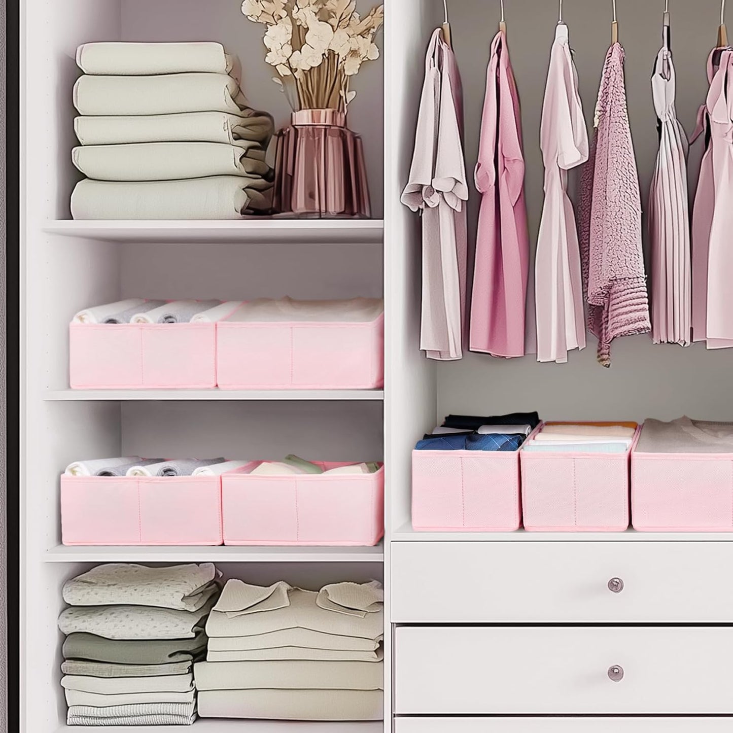 Criusia Drawer Organizer Clothes, 21 Pack Dresser Organizer for Baby Clothes, Underwear, Sock - Foldable Closet Organization and Storage Dividers Bins for Nursery, Bedroom (Pink)