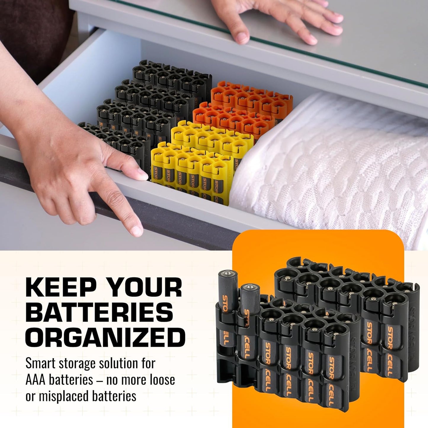 Storacell AAA-12 Battery Storage Caddy and Dispenser (Pack of 2), Black, Holds 12 AAA Batteries (Not Included), Durable & Compact Design, The Original Battery Caddy, Made in The USA