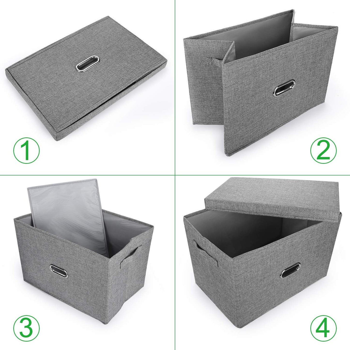 Large Linen Fabric Foldable Storage Bins with Removable Lid and Handles, Washable Storage Box Organizer Containers Baskets Cube with Cover for Bedroom,Closet,Office (Khaki, Extra Large)