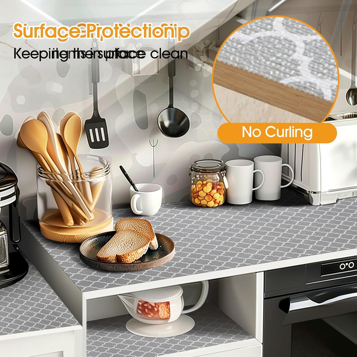 Shelf and Drawer Liner for Kitchen Cabinets Non-Adhesive, Strong Grip Non-Slip Thickened Cabinet Liners for Shelves, Waterproof Mats for Dresser Cupboard, Gray, 23 in x 20 Feet
